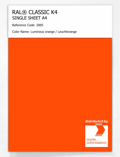 Artikelbild des Artikels “RAL® CLASSIC K4 SHEET SEMI MATT A4 2005 Luminous orange / Leuchtorange “