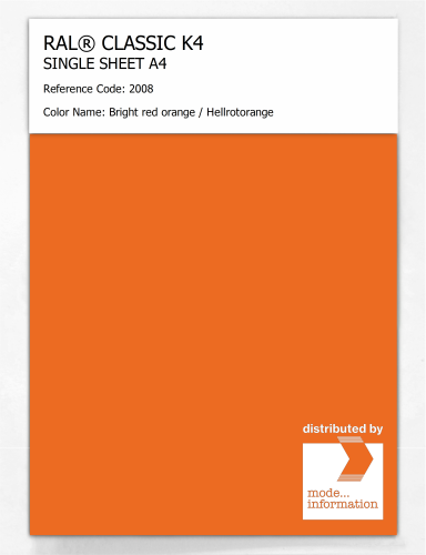 Artikelbild des Artikels “RAL® CLASSIC K4 SHEET SEMI MATT A4 2008 Bright red orange / Hellrotorange “