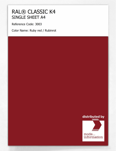 Artikelbild des Artikels “RAL® CLASSIC K4 SHEET SEMI MATT A4 3003 Ruby red / Rubinrot “