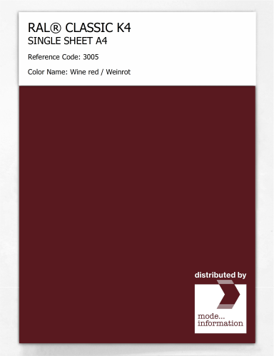 Artikelbild des Artikels “RAL® CLASSIC K4 SHEET SEMI MATT A4 3005 Wine red / Weinrot “