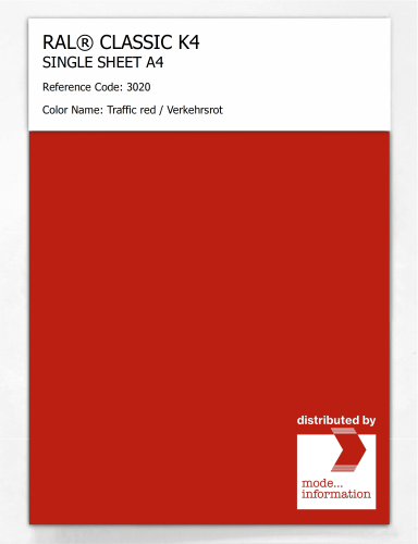 Artikelbild des Artikels “RAL® CLASSIC K4 SHEET SEMI MATT A4 3020 Traffic red / Verkehrsrot “