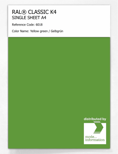 Artikelbild des Artikels “RAL® CLASSIC K4 SHEET SEMI MATT A4 6018 Yellow green / Gelbgrün “