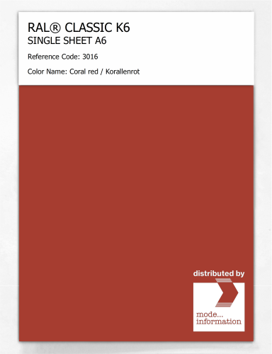 Artikelbild des Artikels “RAL® CLASSIC K6 SHEET SEMI MATT A6 3016 Coral red / Korallenrot “