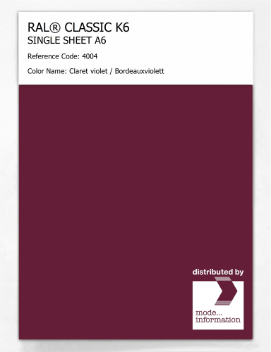 Artikelbild des Artikels “RAL® CLASSIC K6 SHEET SEMI MATT A6 4004 Claret violet / Bordeauxviolett “