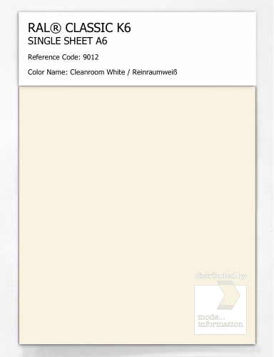 Artikelbild des Artikels “RAL® CLASSIC K6 SHEET SEMI MATT A6 9012 Cleanroom White / Reinraumweiß “
