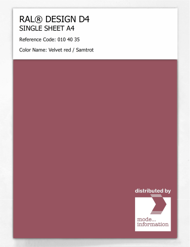 Artikelbild des Artikels “RAL® DESIGN D4 SINGLE SHEET A4 010 40 35 Velvet red / Samtrot “