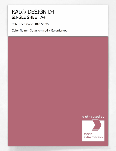 Product image of the product “RAL® DESIGN D4 SINGLE SHEET A4 010 50 35 Geranium red / Geranienrot ”