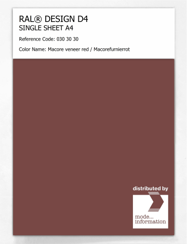 Artikelbild des Artikels “RAL® DESIGN D4 SINGLE SHEET A4 030 30 30 Macore veneer red / Macorefurnierrot “