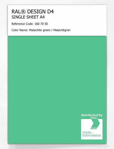 Artikelbild des Artikels “RAL® DESIGN D4 SINGLE SHEET A4 160 70 50 Malachite green / Malachitgrün “
