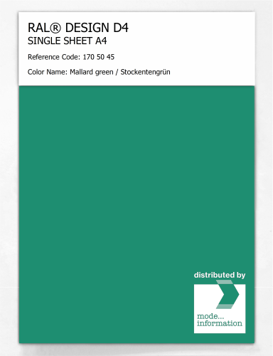 Product image of the product “RAL® DESIGN D4 SINGLE SHEET A4 170 50 45 Mallard green / Stockentengrün ”