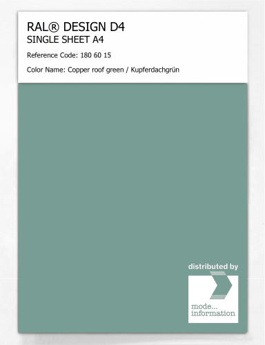Product image of the product “RAL® DESIGN D4 SINGLE SHEET A4 180 60 15 Copper roof green / Kupferdachgrün ”