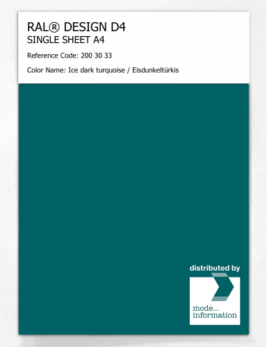 Product image of the product “RAL® DESIGN D4 SINGLE SHEET A4 200 30 33 Ice dark turquoise / Eisdunkeltürkis ”