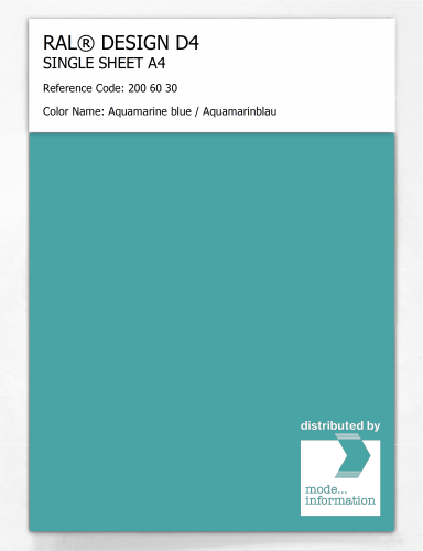 Artikelbild des Artikels “RAL® DESIGN D4 SINGLE SHEET A4 200 60 30 Aquamarine blue / Aquamarinblau “