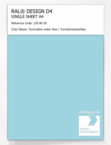 Product image of the product “RAL® DESIGN D4 SINGLE SHEET A4 220 80 20 Tourmaline water blue / Turmalinwasserblau ”