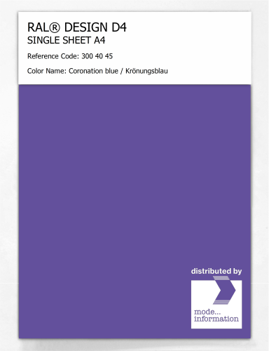 Product image of the product “RAL® DESIGN D4 SINGLE SHEET A4 300 40 45 Coronation blue / Krönungsblau ”
