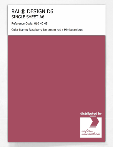 Product image of the product “RAL® DESIGN D6 SINGLE SHEET A6 010 40 45 Raspberry ice cream red / Himbeereisrot ”