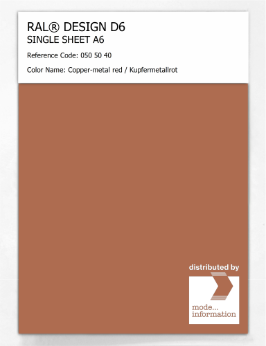Artikelbild des Artikels “RAL® DESIGN D6 SINGLE SHEET A6 050 50 40 Copper-metal red / Kupfermetallrot “