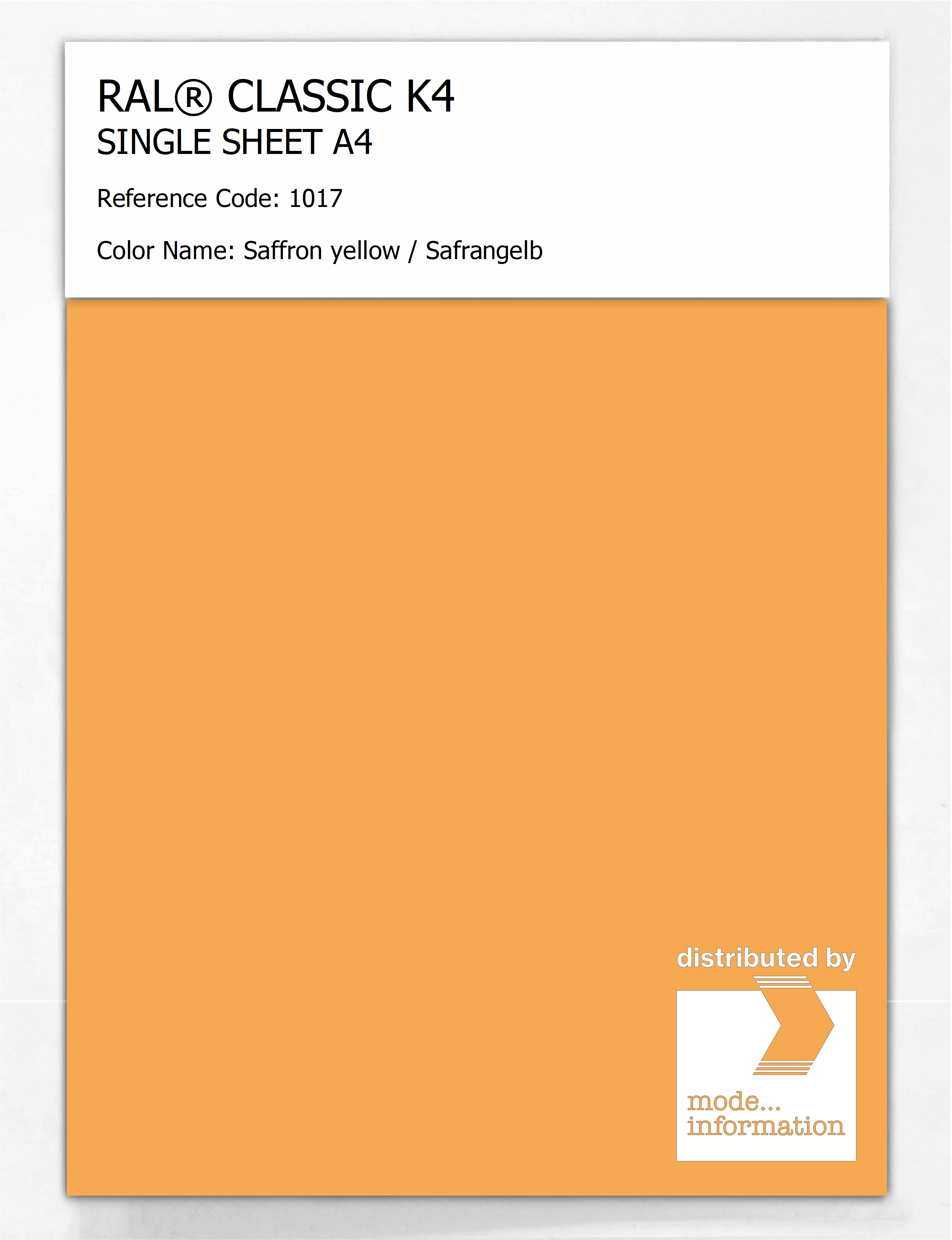 Artikelbild 1 des Artikels “RAL® CLASSIC K4 SHEET SEMI MATT A4 1017 Saffron yellow / Safrangelb “