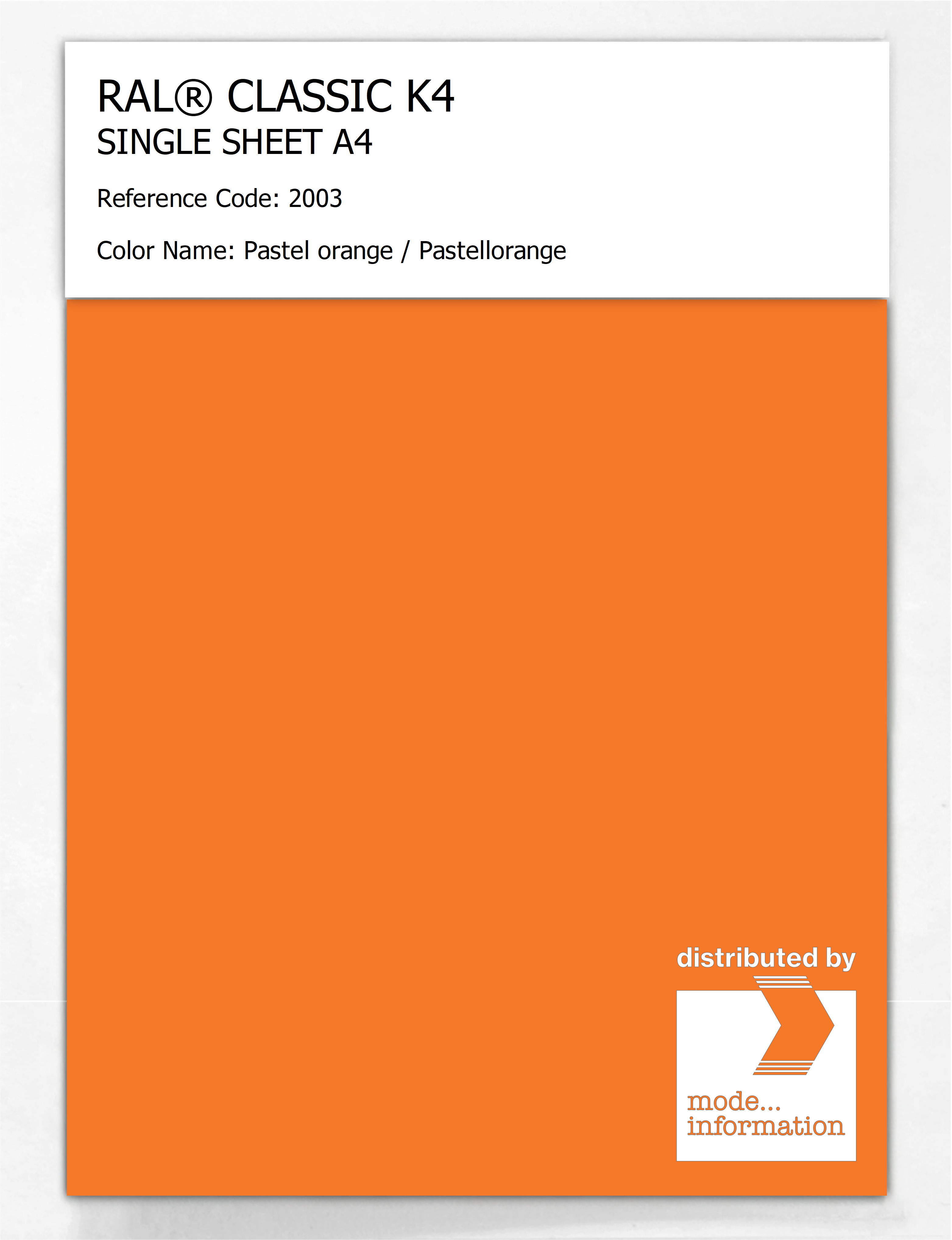 Artikelbild 1 des Artikels “RAL® CLASSIC K4 SHEET SEMI MATT A4 2003 Pastel orange / Pastellorange “