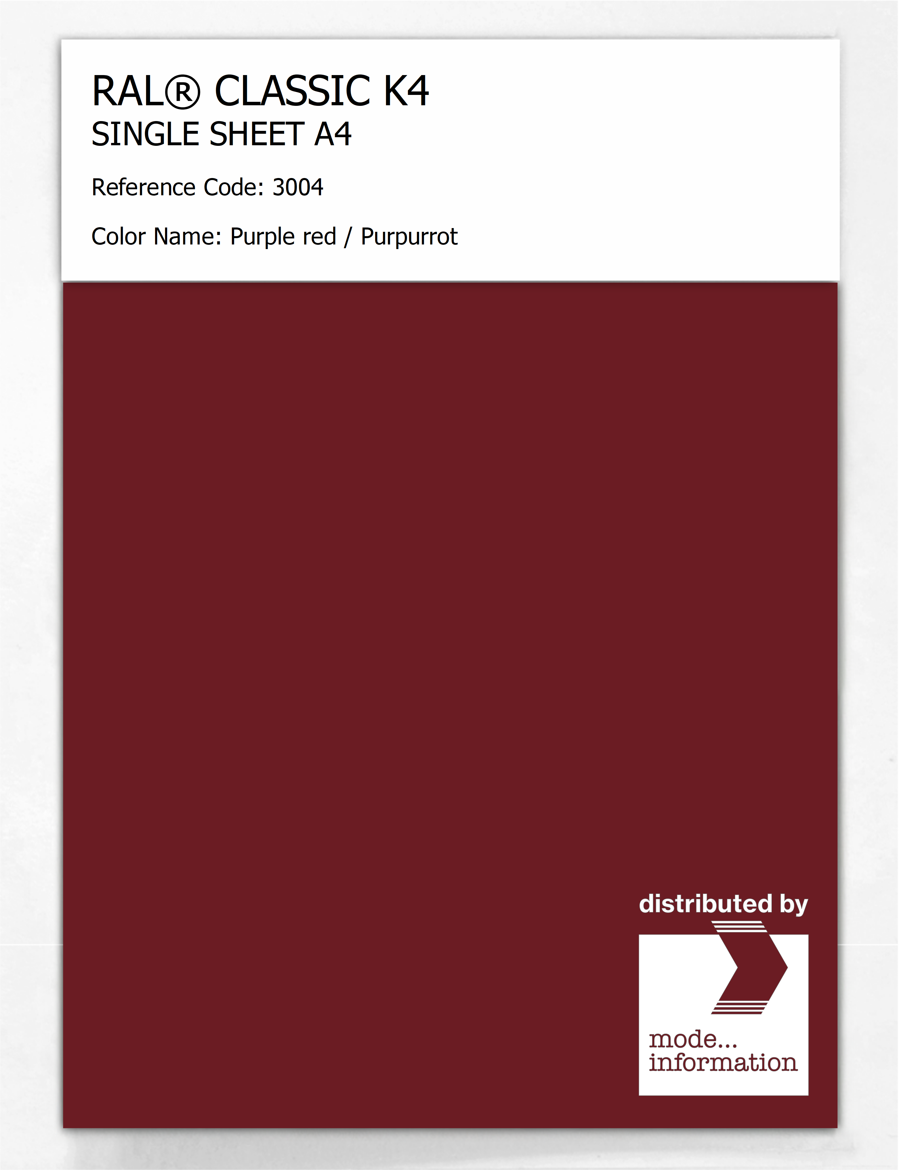Artikelbild 1 des Artikels “RAL® CLASSIC K4 SHEET SEMI MATT A4 3004 Purple red / Purpurrot “