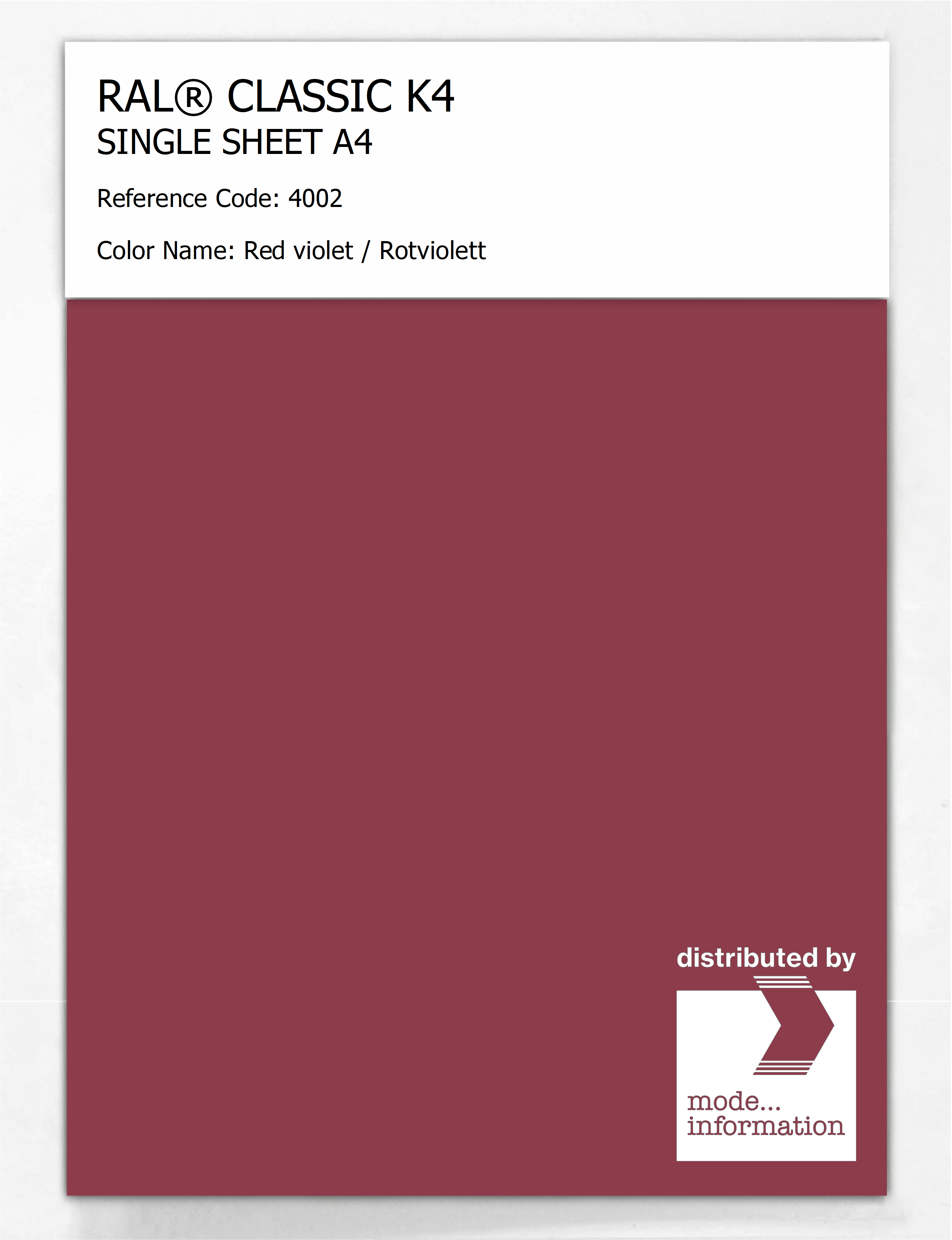 Artikelbild 1 des Artikels “RAL® CLASSIC K4 SHEET SEMI MATT A4 4002 Red violet / Rotviolett “