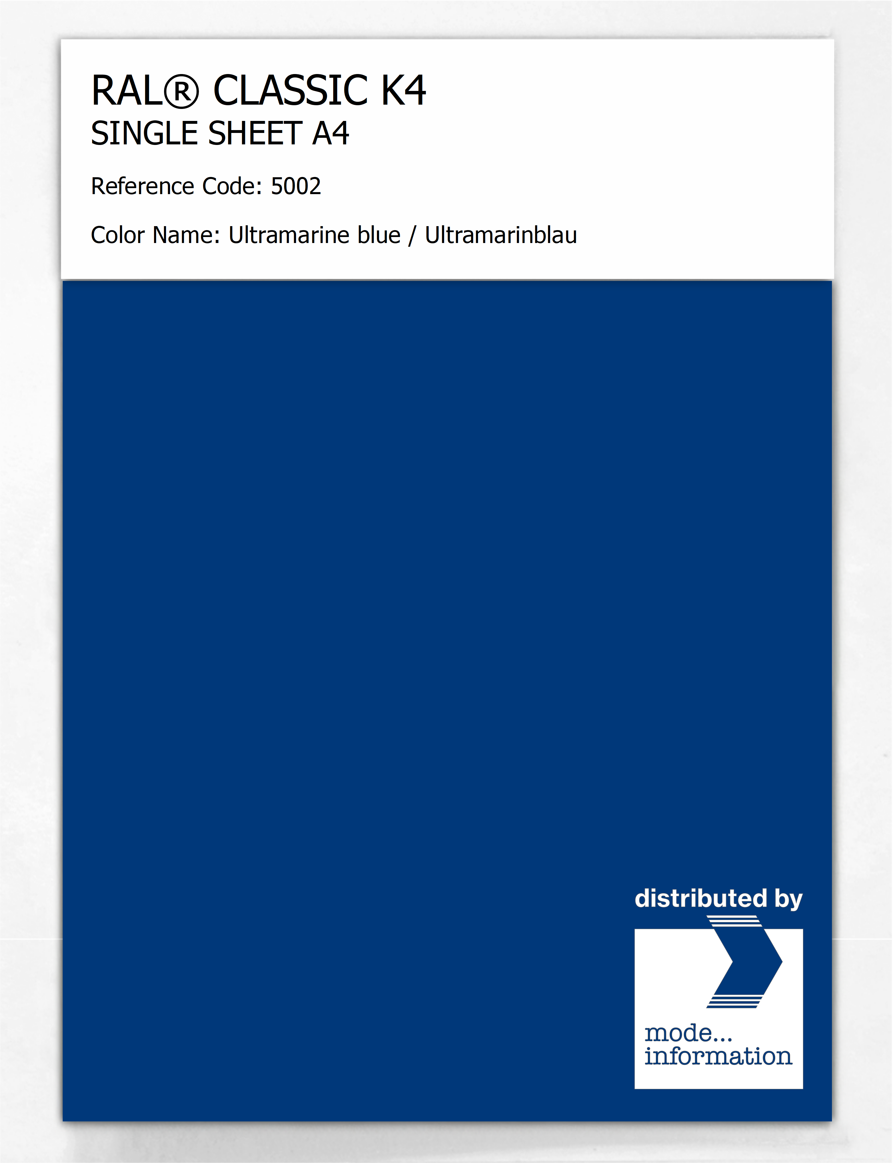Artikelbild 1 des Artikels “RAL® CLASSIC K4 SHEET SEMI MATT A4 5002 Ultramarine blue / Ultramarinblau “