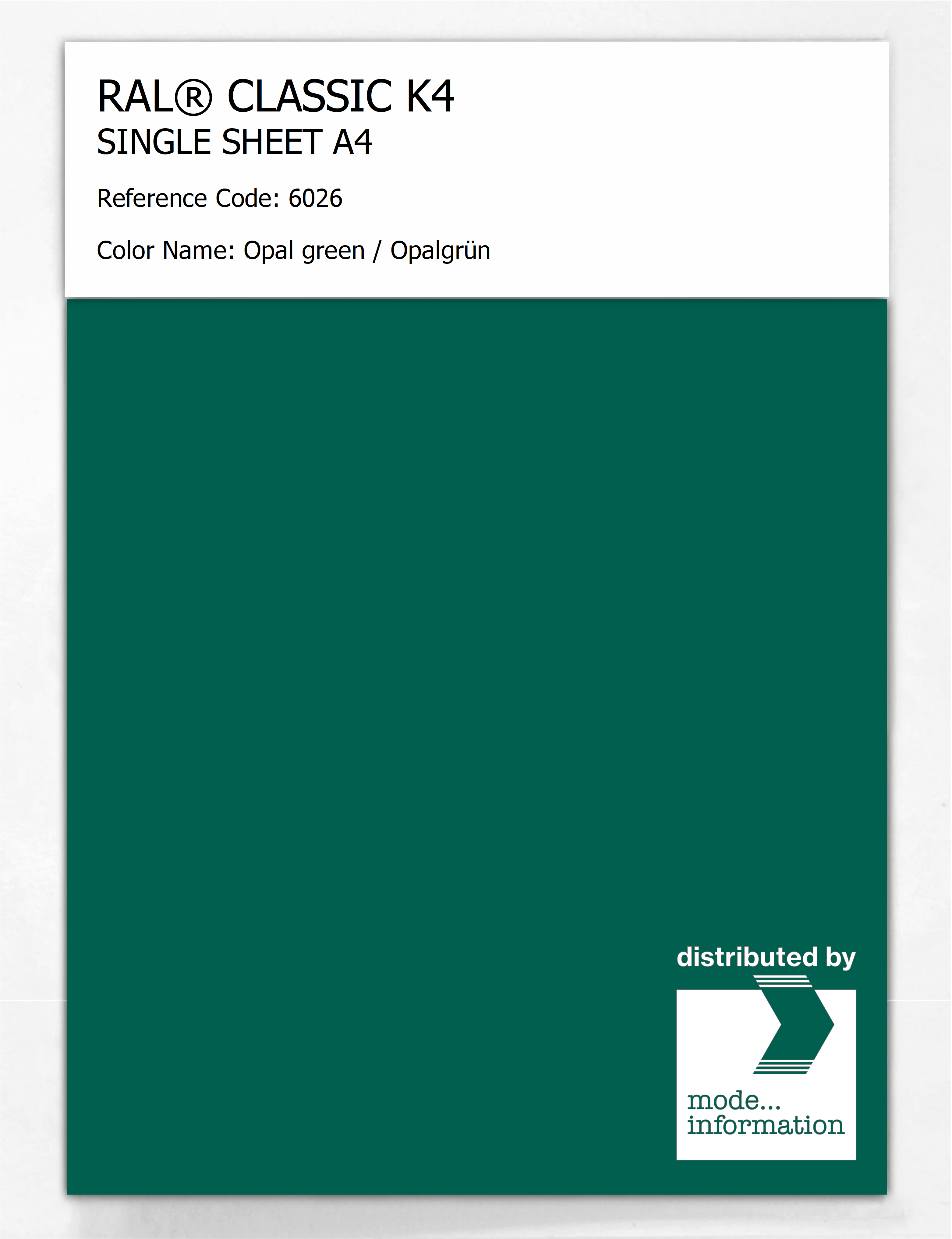 Artikelbild 1 des Artikels “RAL® CLASSIC K4 SHEET SEMI MATT A4 6026 Opal green / Opalgrün “