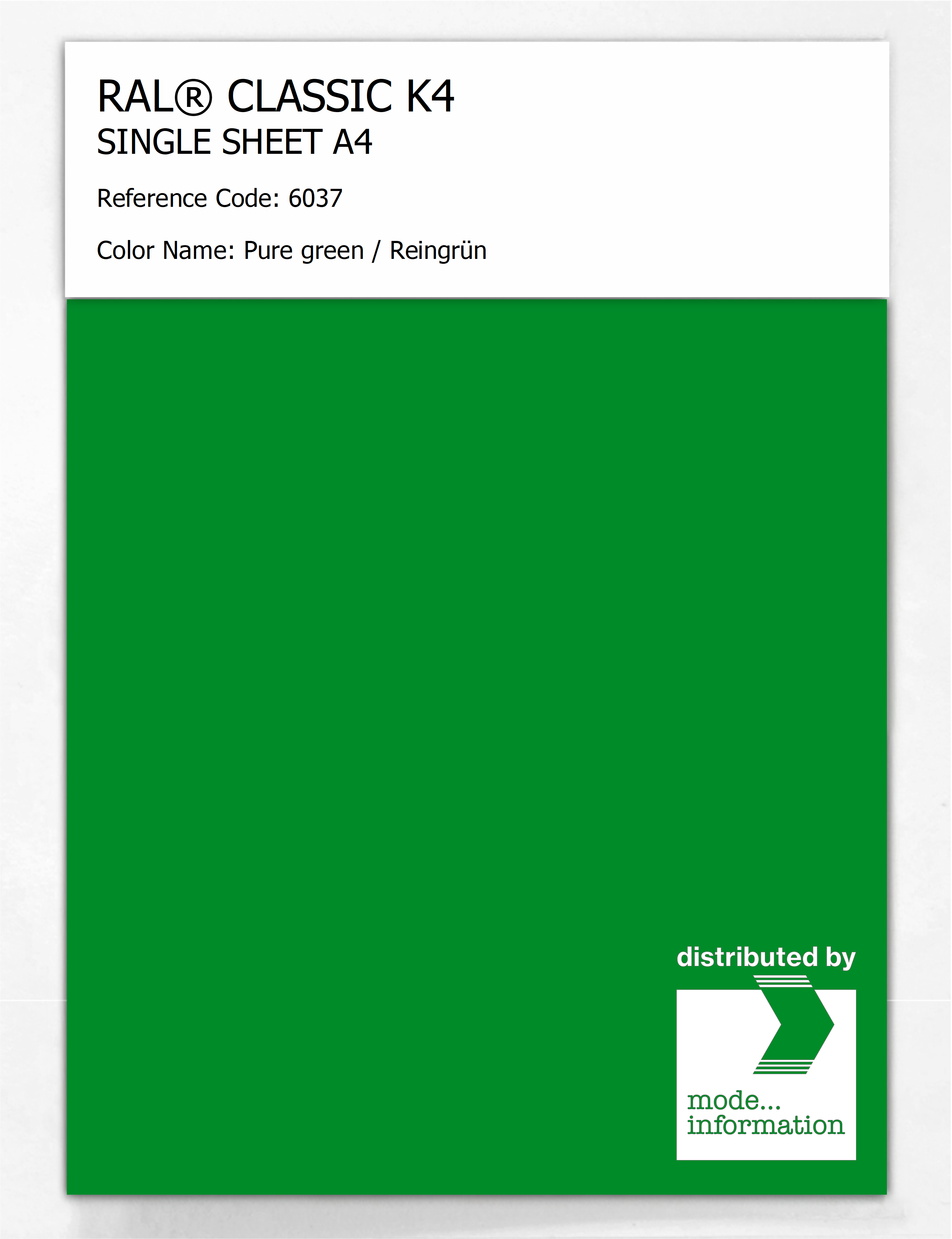 Artikelbild 1 des Artikels “RAL® CLASSIC K4 SHEET SEMI MATT A4 6037 Pure green / Reingrün “