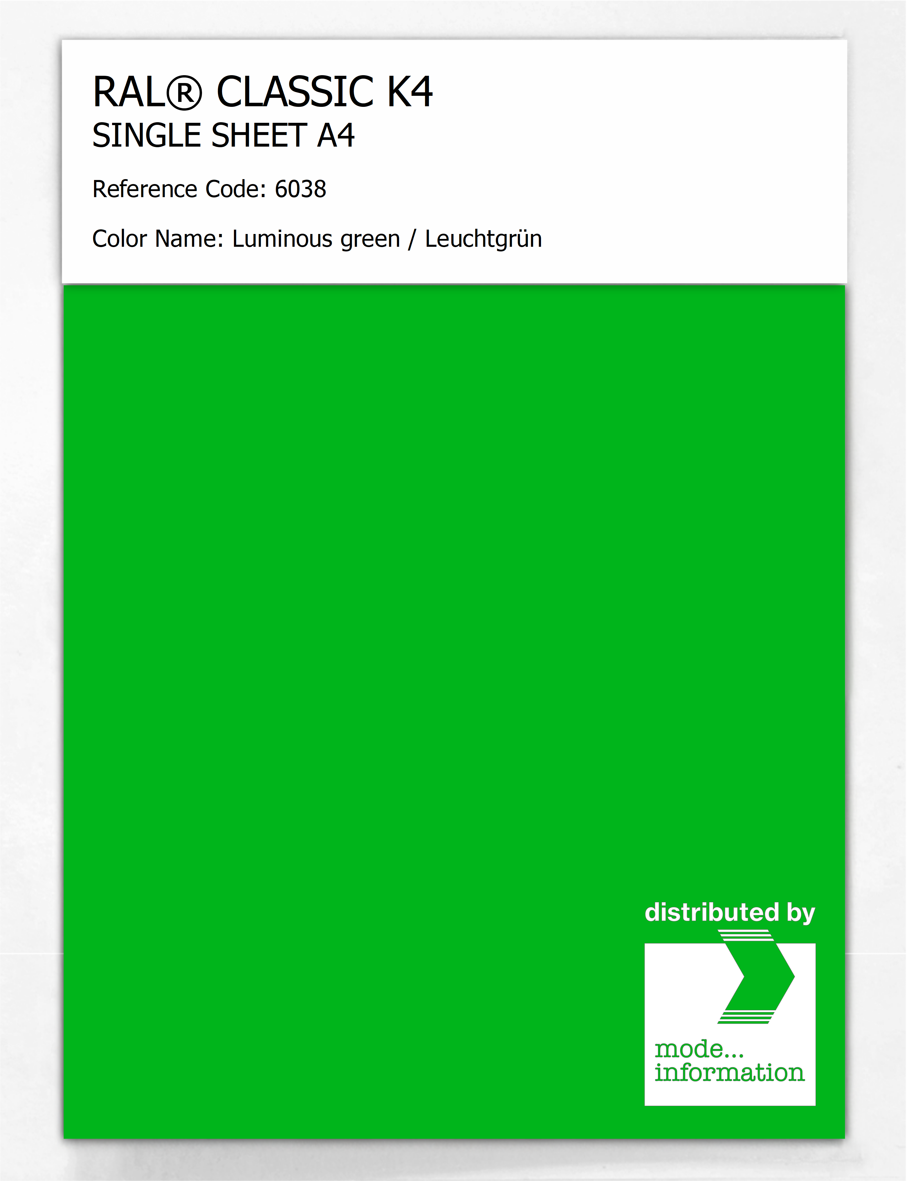 Artikelbild 1 des Artikels “RAL® CLASSIC K4 SHEET SEMI MATT A4 6038 Luminous green  / Leuchtgrün “
