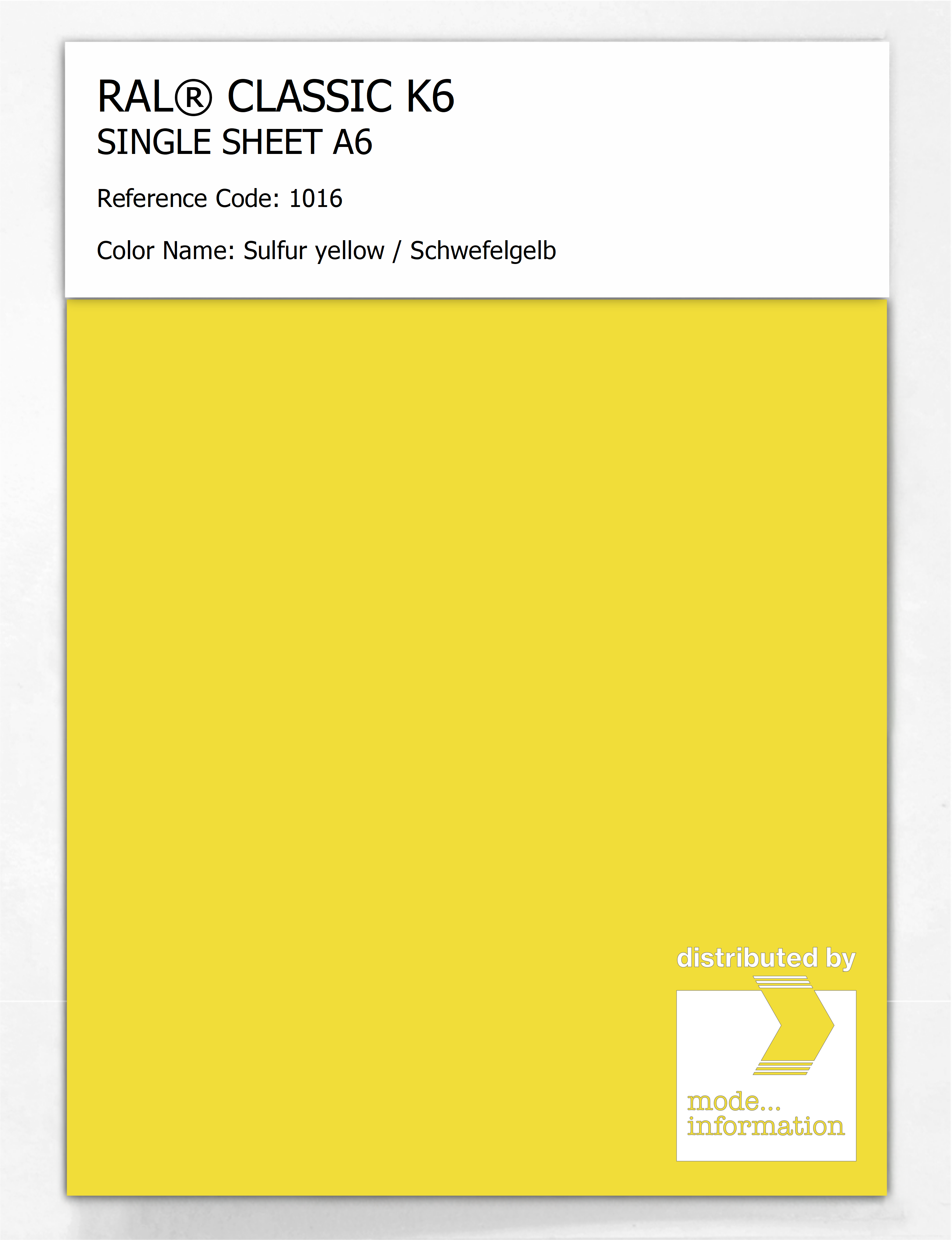 Artikelbild 1 des Artikels “RAL® CLASSIC K6 SHEET SEMI MATT A6 1016 Sulfur yellow / Schwefelgelb “