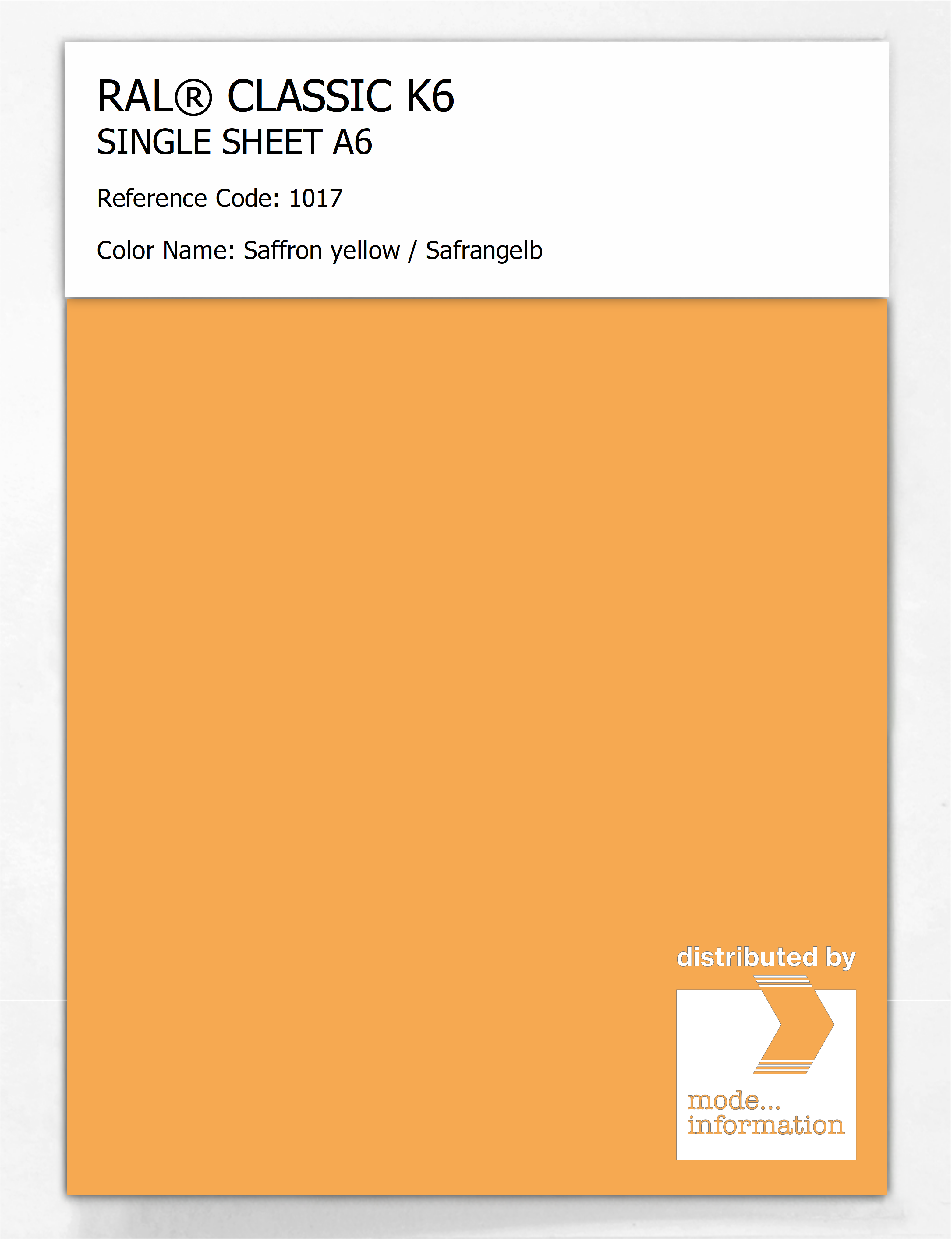 Artikelbild 1 des Artikels “RAL® CLASSIC K6 SHEET SEMI MATT A6 1017 Saffron yellow / Safrangelb “