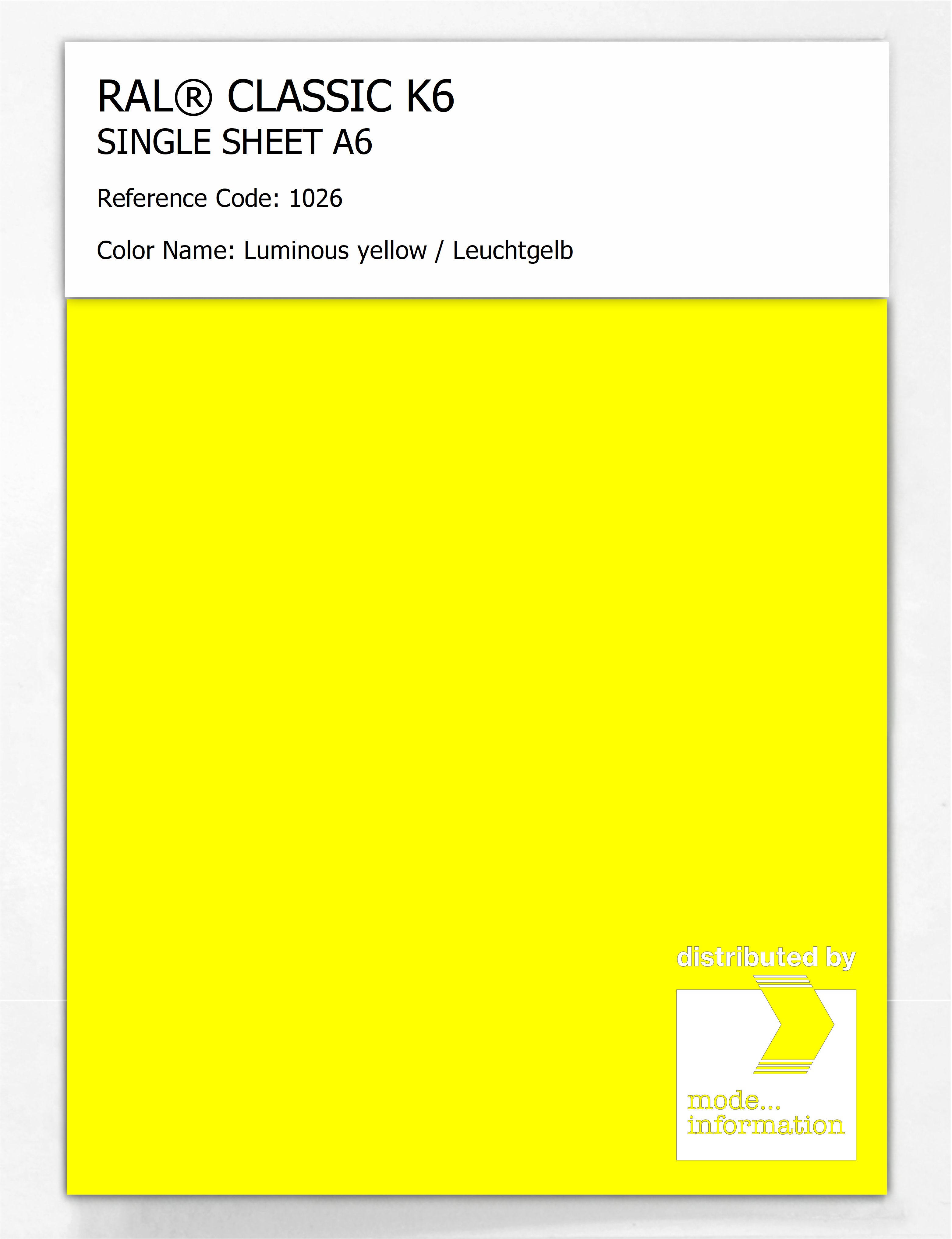 Artikelbild 1 des Artikels “RAL® CLASSIC K6 SHEET SEMI MATT A6 1026 Luminous yellow / Leuchtgelb “