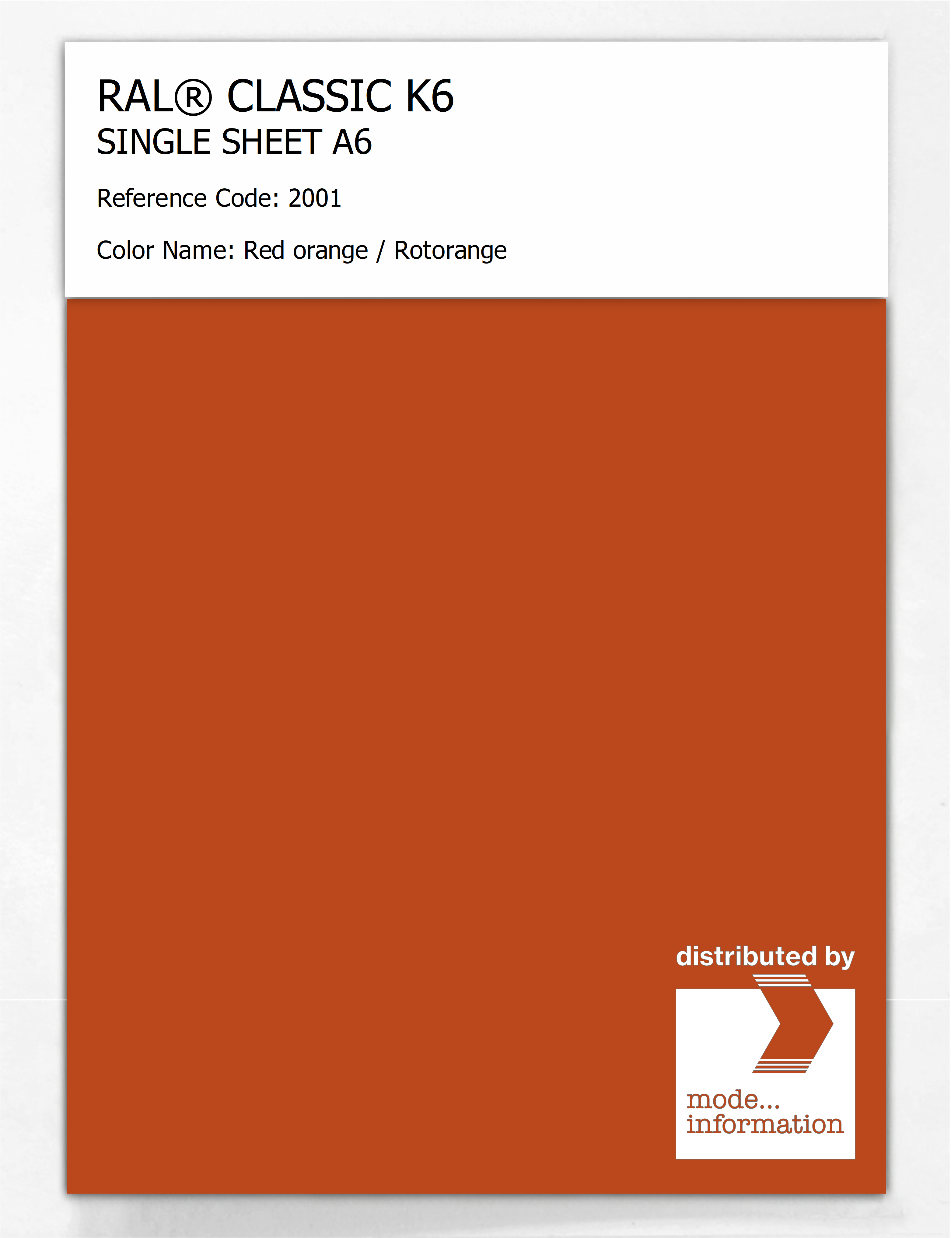 Artikelbild 1 des Artikels “RAL® CLASSIC K6 SHEET SEMI MATT A6 2001 Red orange / Rotorange “