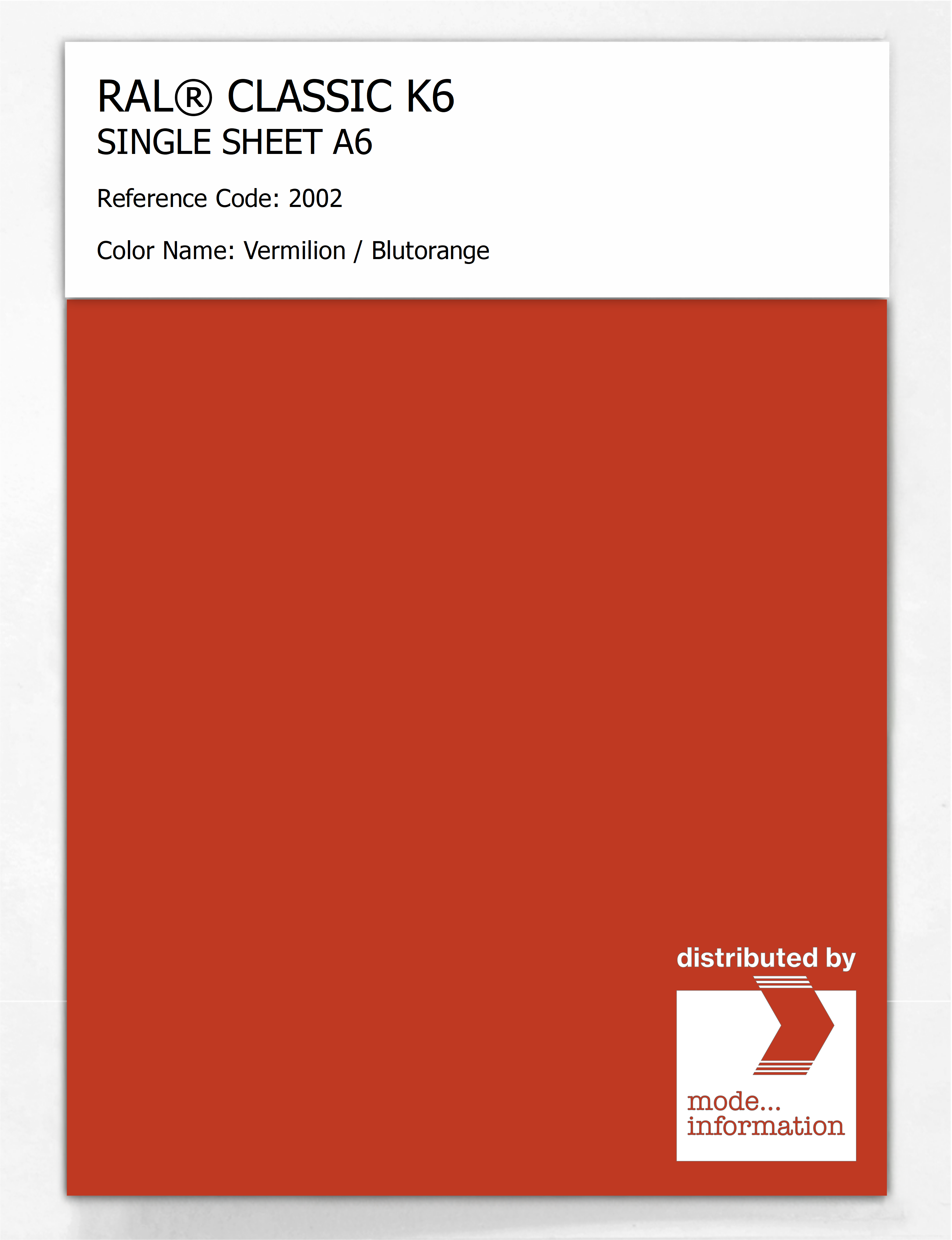 Artikelbild 1 des Artikels “RAL® CLASSIC K6 SHEET SEMI MATT A6 2002 Vermilion / Blutorange “