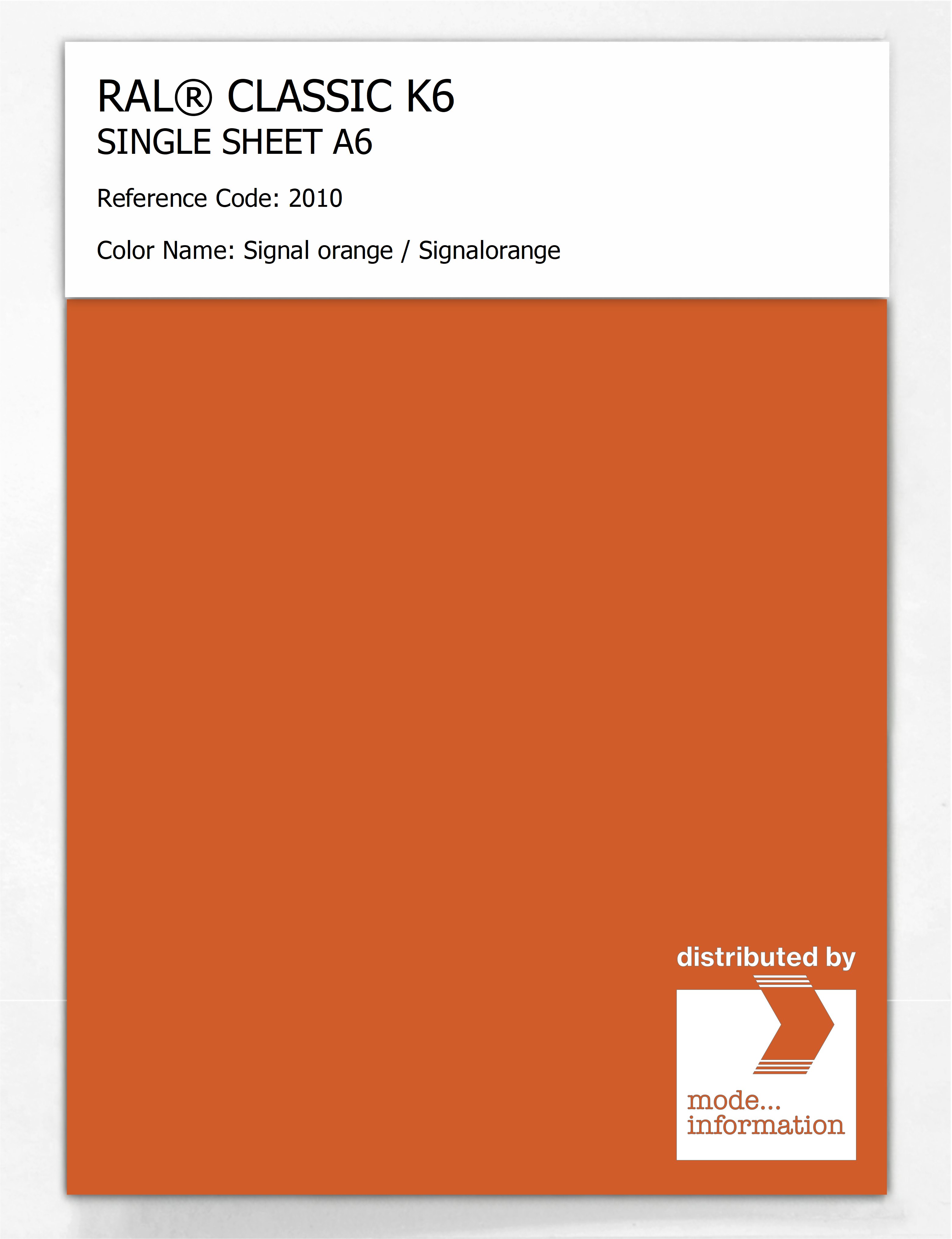 Artikelbild 1 des Artikels “RAL® CLASSIC K6 SHEET SEMI MATT A6 2010 Signal orange / Signalorange “