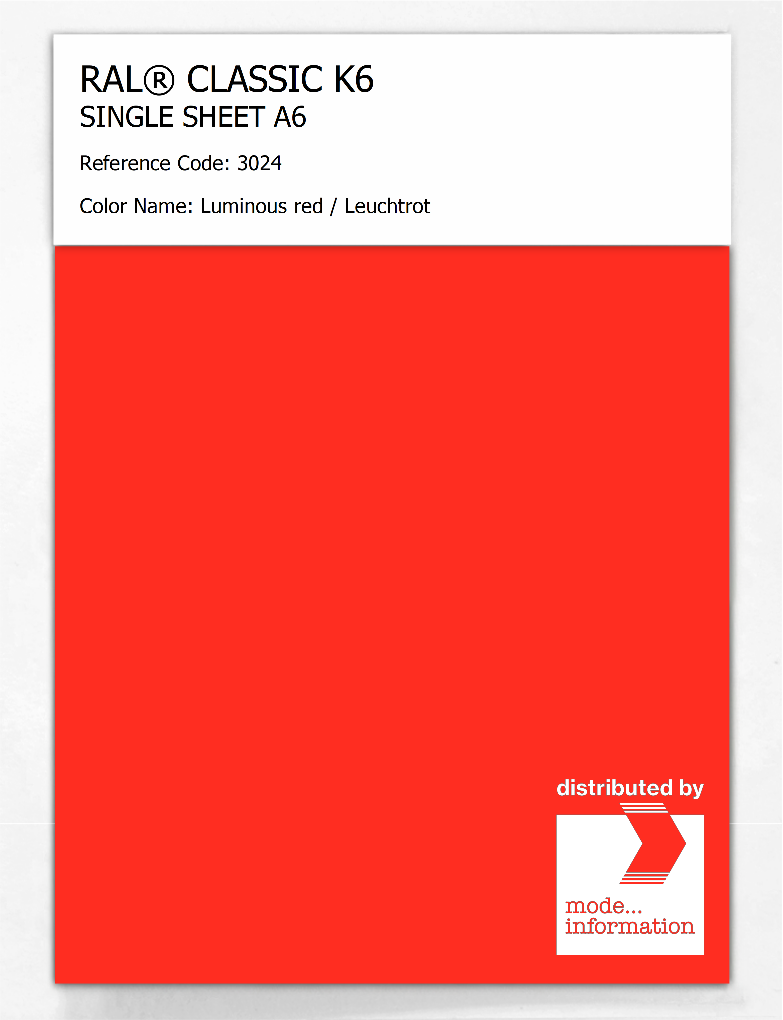 Artikelbild 1 des Artikels “RAL® CLASSIC K6 SHEET SEMI MATT A6 3024 Luminous red / Leuchtrot “