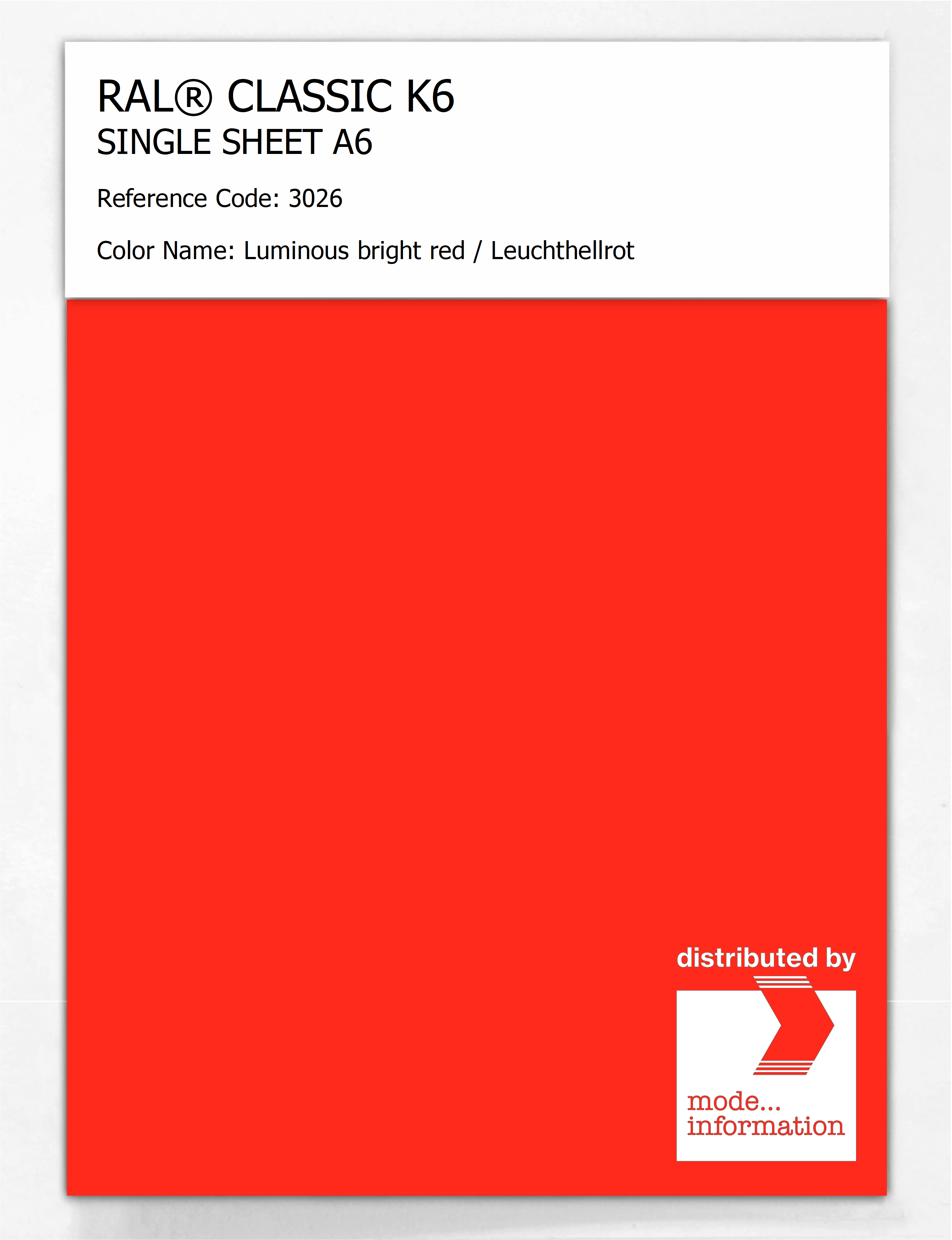 Artikelbild 1 des Artikels “RAL® CLASSIC K6 SHEET SEMI MATT A6 3026 Luminous bright red / Leuchthellrot “