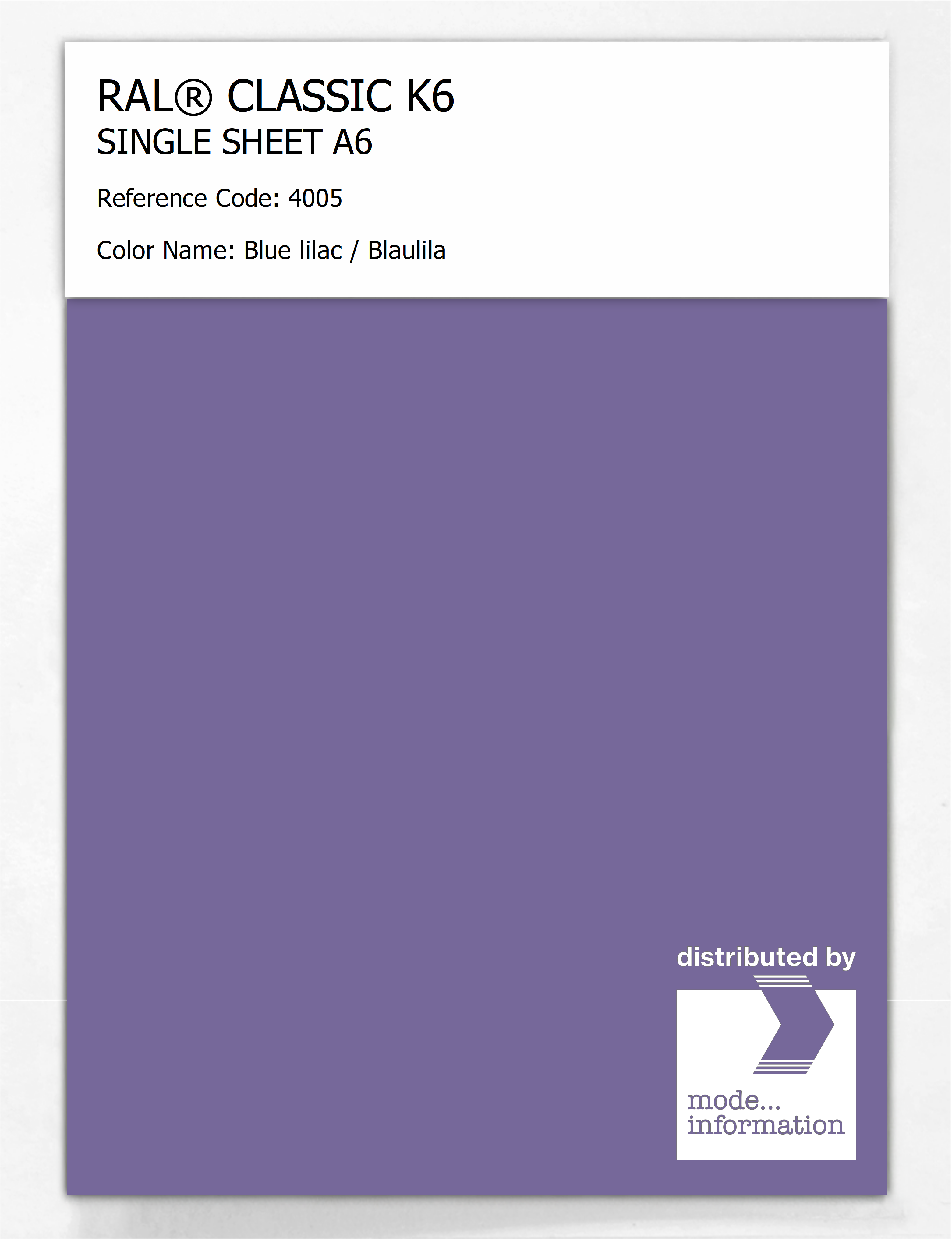 Artikelbild 1 des Artikels “RAL® CLASSIC K6 SHEET SEMI MATT A6 4005 Blue lilac / Blaulila “