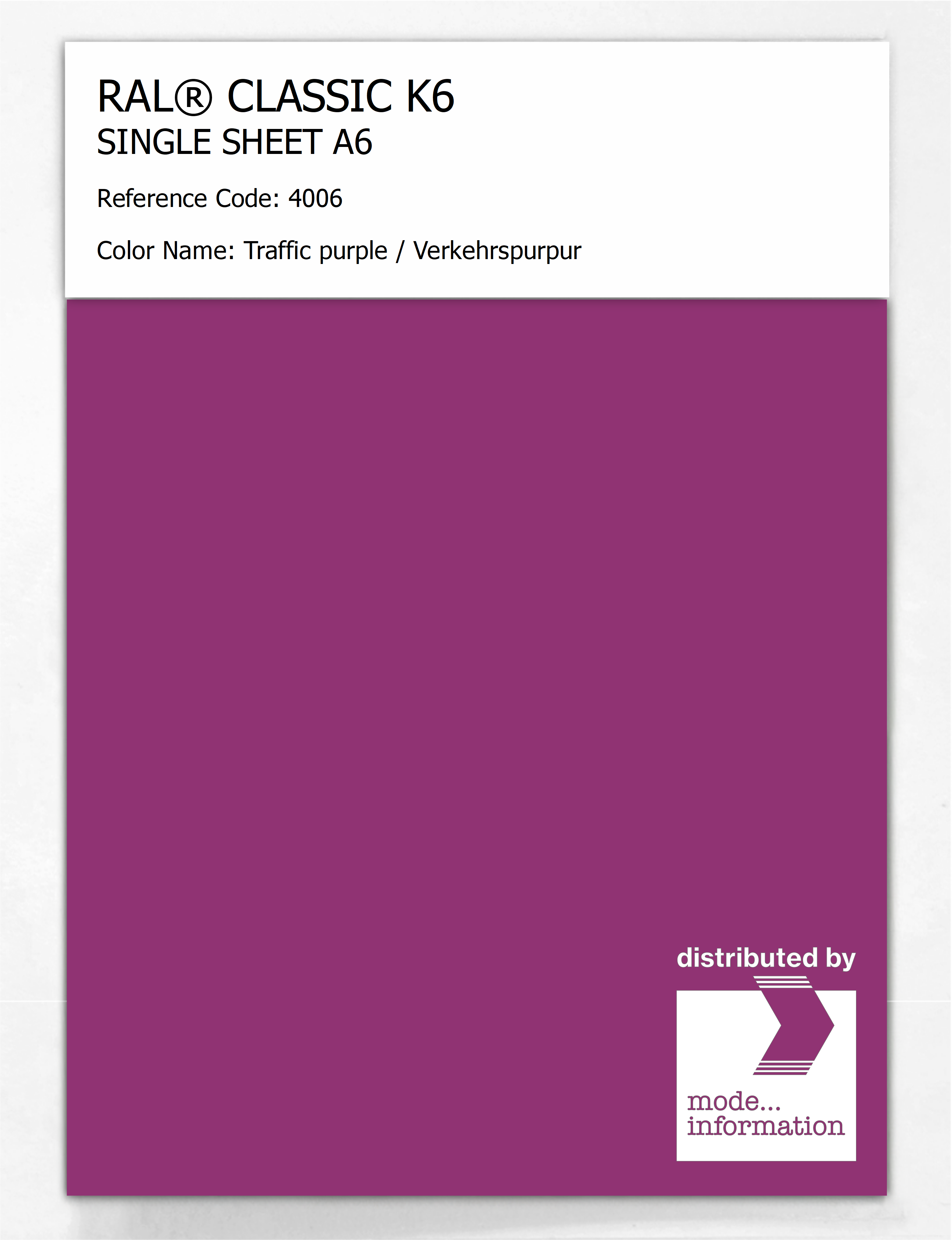 Artikelbild 1 des Artikels “RAL® CLASSIC K6 SHEET SEMI MATT A6 4006 Traffic purple / Verkehrspurpur “