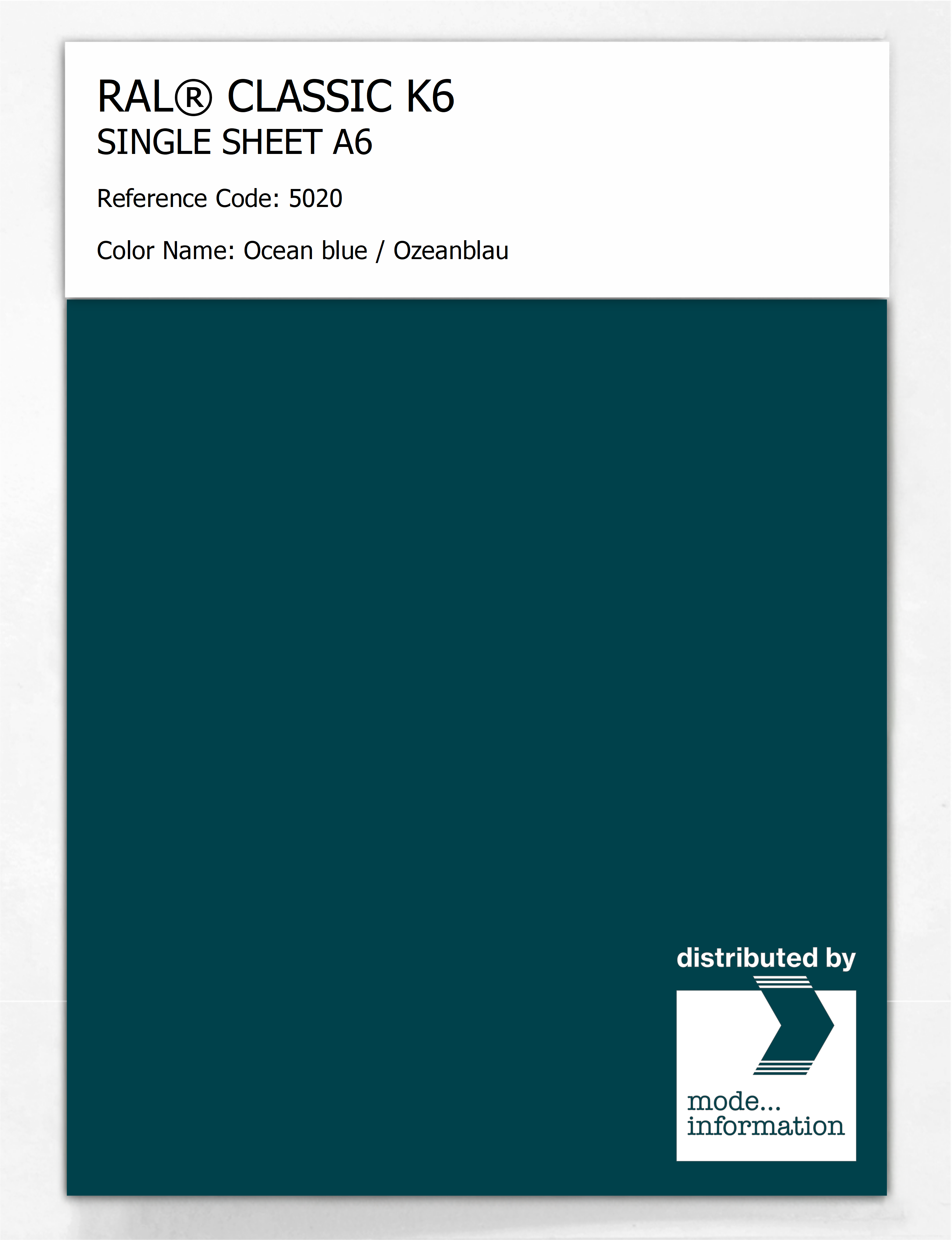 Artikelbild 1 des Artikels “RAL® CLASSIC K6 SHEET SEMI MATT A6 5020 Ocean blue / Ozeanblau “