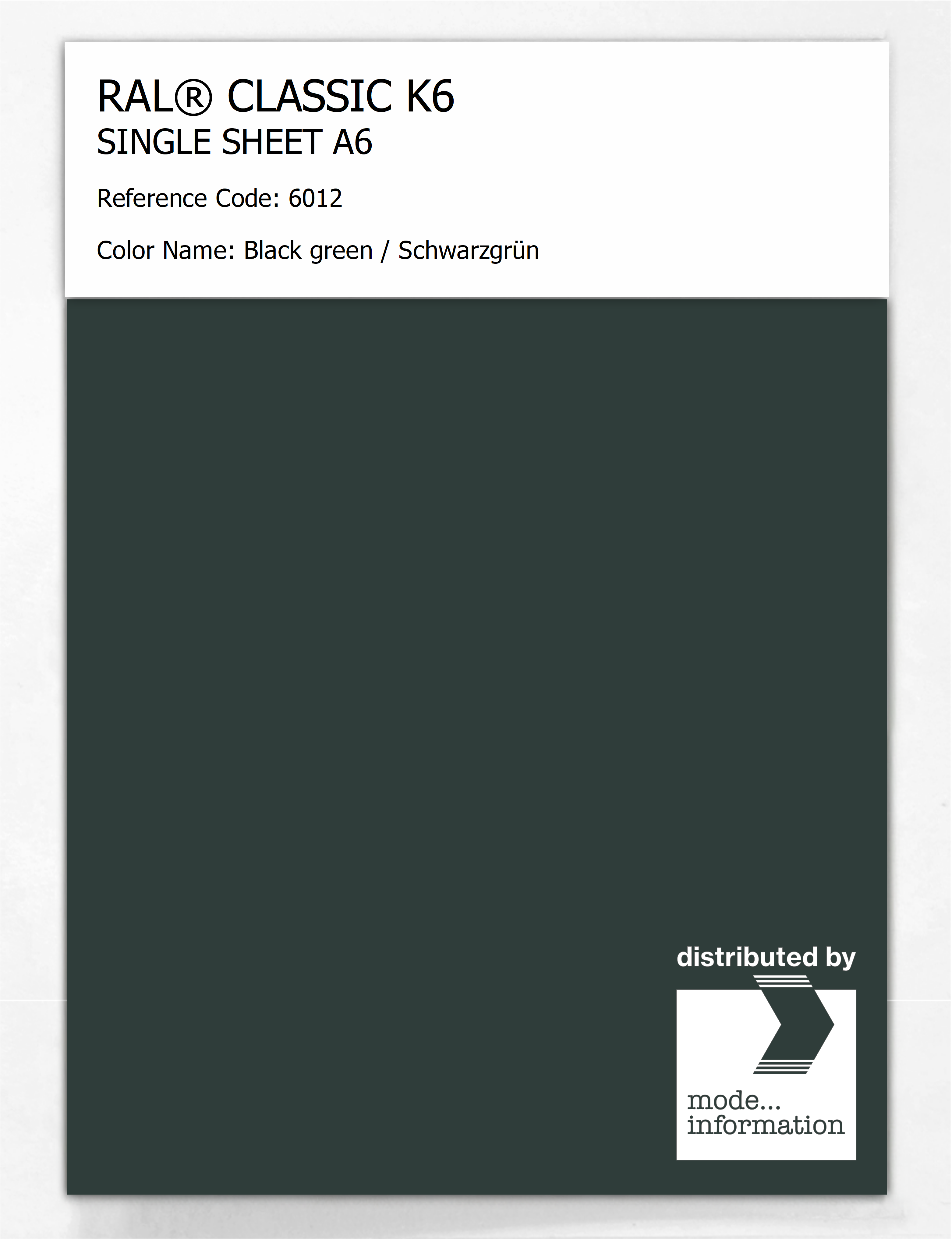 Artikelbild 1 des Artikels “RAL® CLASSIC K6 SHEET SEMI MATT A6 6012 Black green / Schwarzgrün “