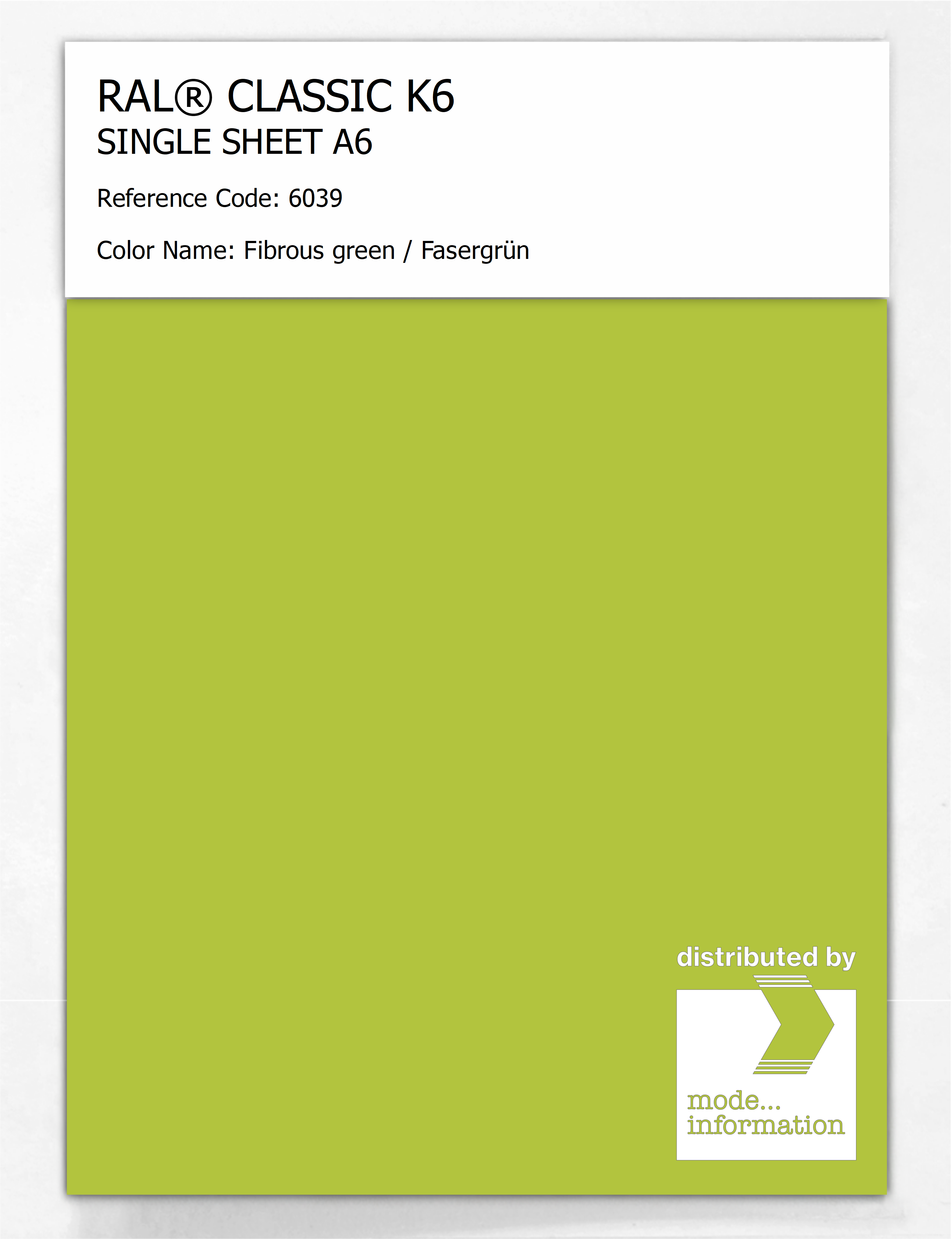 Artikelbild 1 des Artikels “RAL® CLASSIC K6 SINGLE SHEET A6 6039 Fibrous green / Fasergrün “
