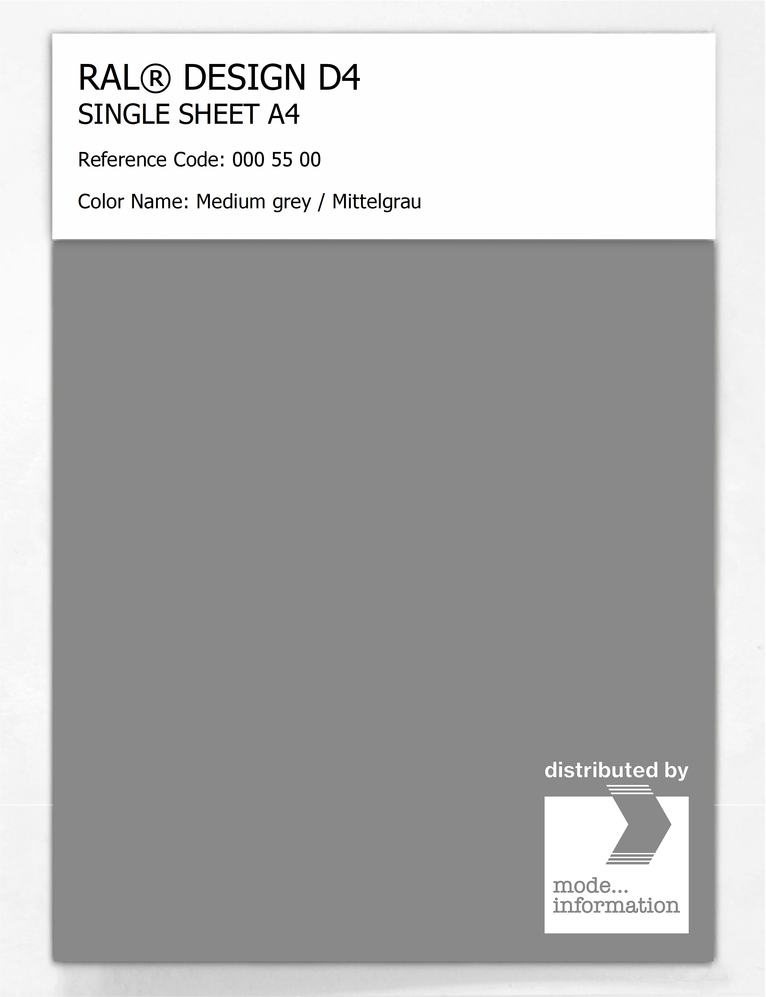 Product image 1 of the product “RAL® DESIGN D4 SINGLE SHEET A4 000 55 00 Medium grey / Mittelgrau ”