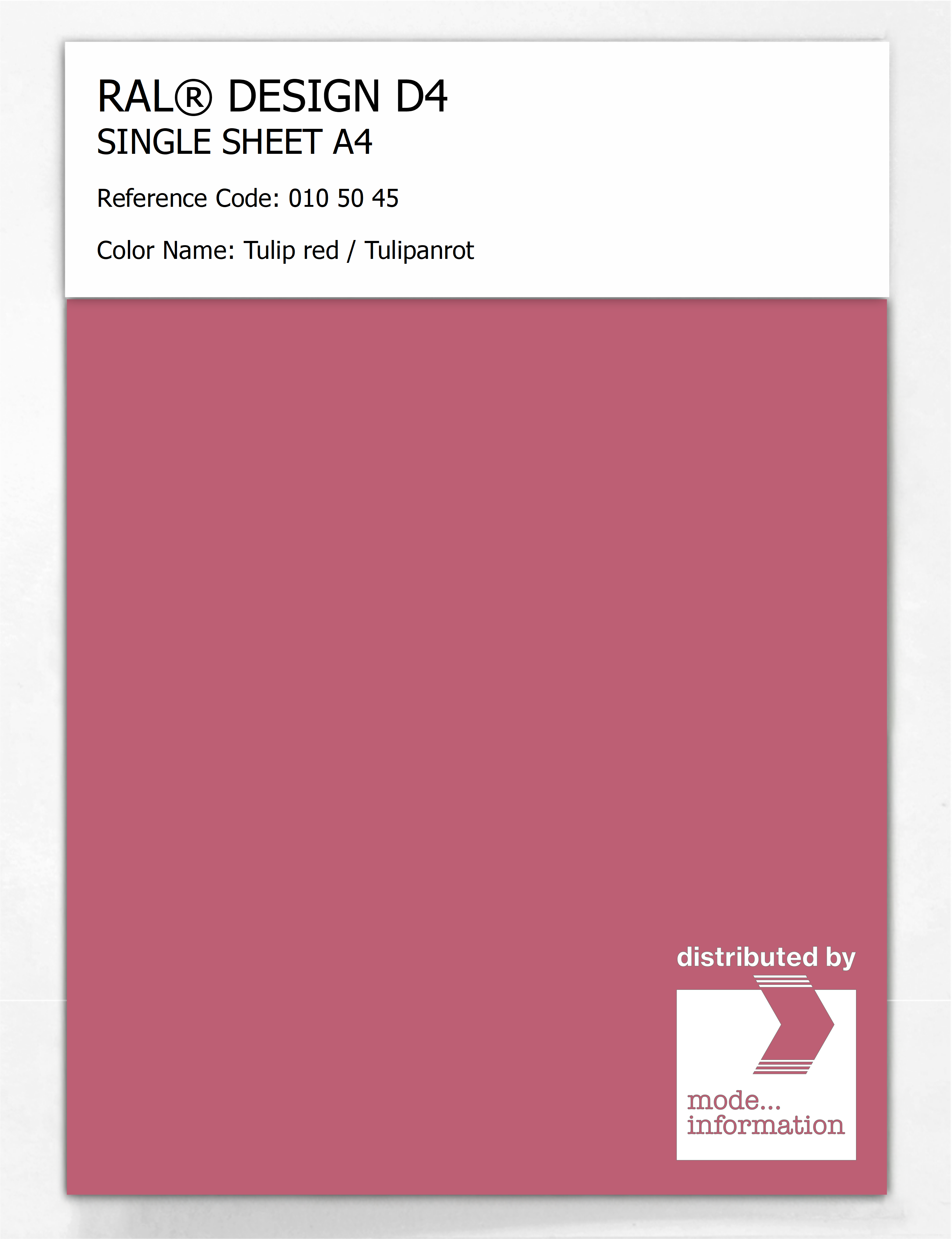 Product image 1 of the product “RAL® DESIGN D4 SINGLE SHEET A4 010 50 45 Tulip red / Tulipanrot ”