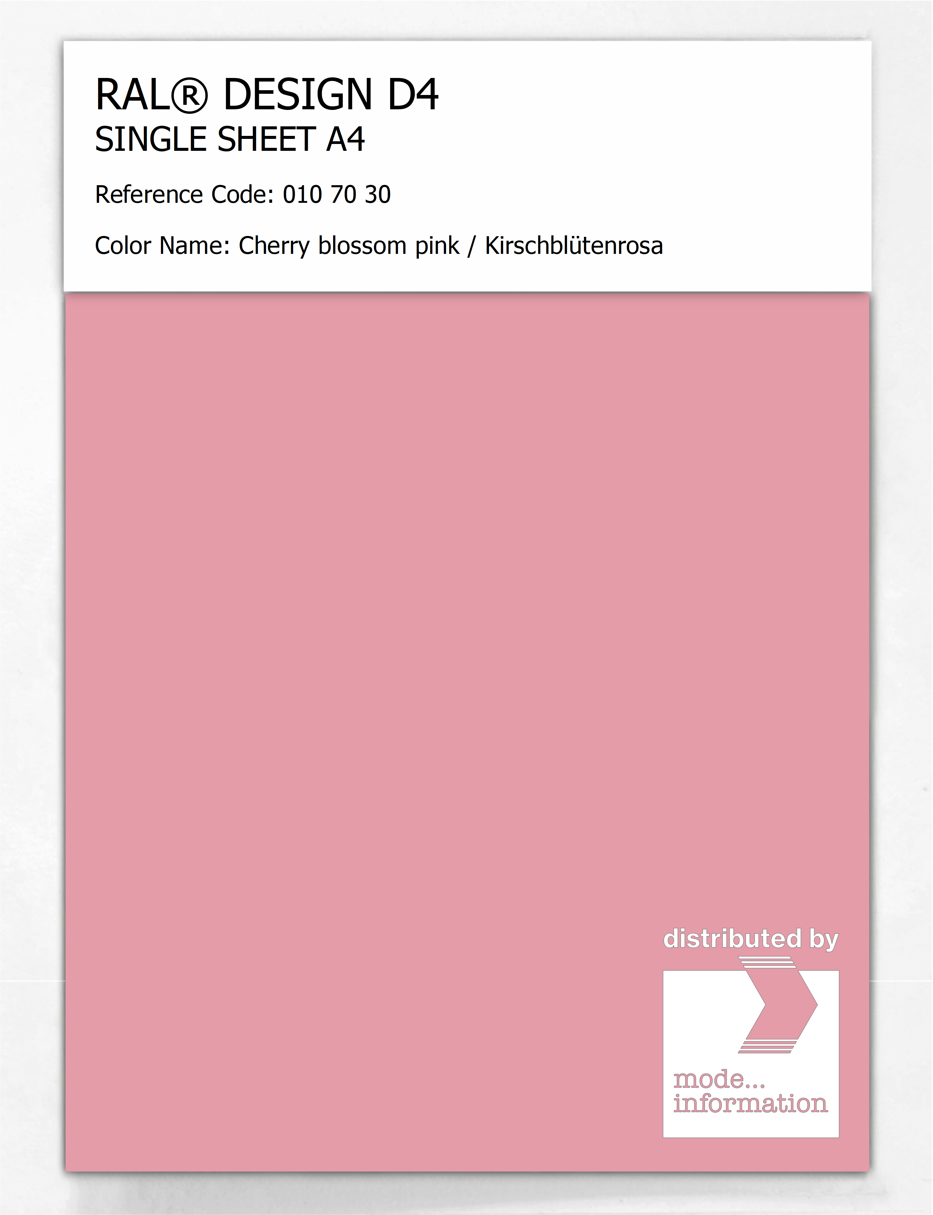 Artikelbild 1 des Artikels “RAL® DESIGN D4 SINGLE SHEET A4 010 70 30 Cherry blossom pink / Kirschblütenrosa “