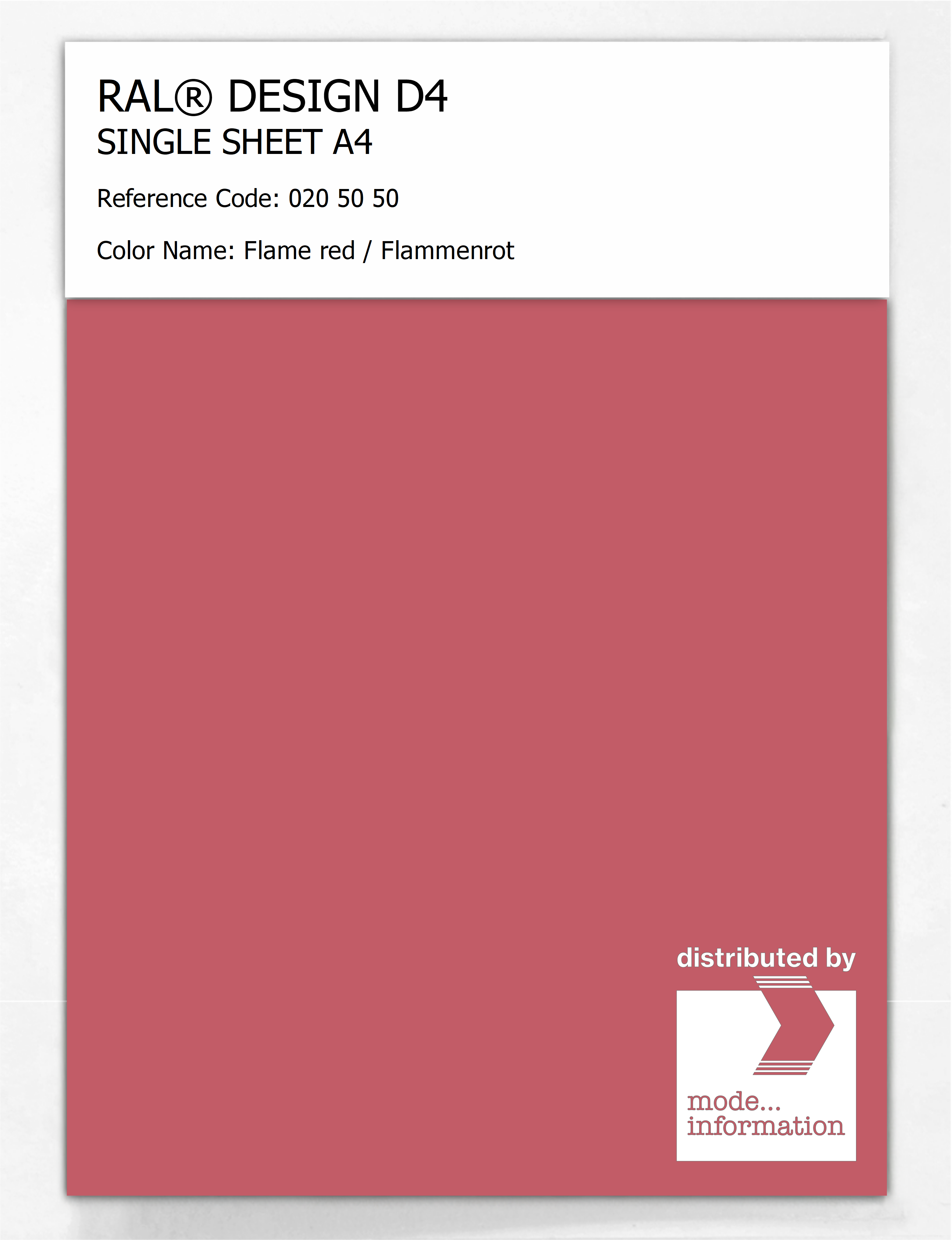Artikelbild 1 des Artikels “RAL® DESIGN D4 SINGLE SHEET A4 020 50 50 Flame red / Flammenrot “
