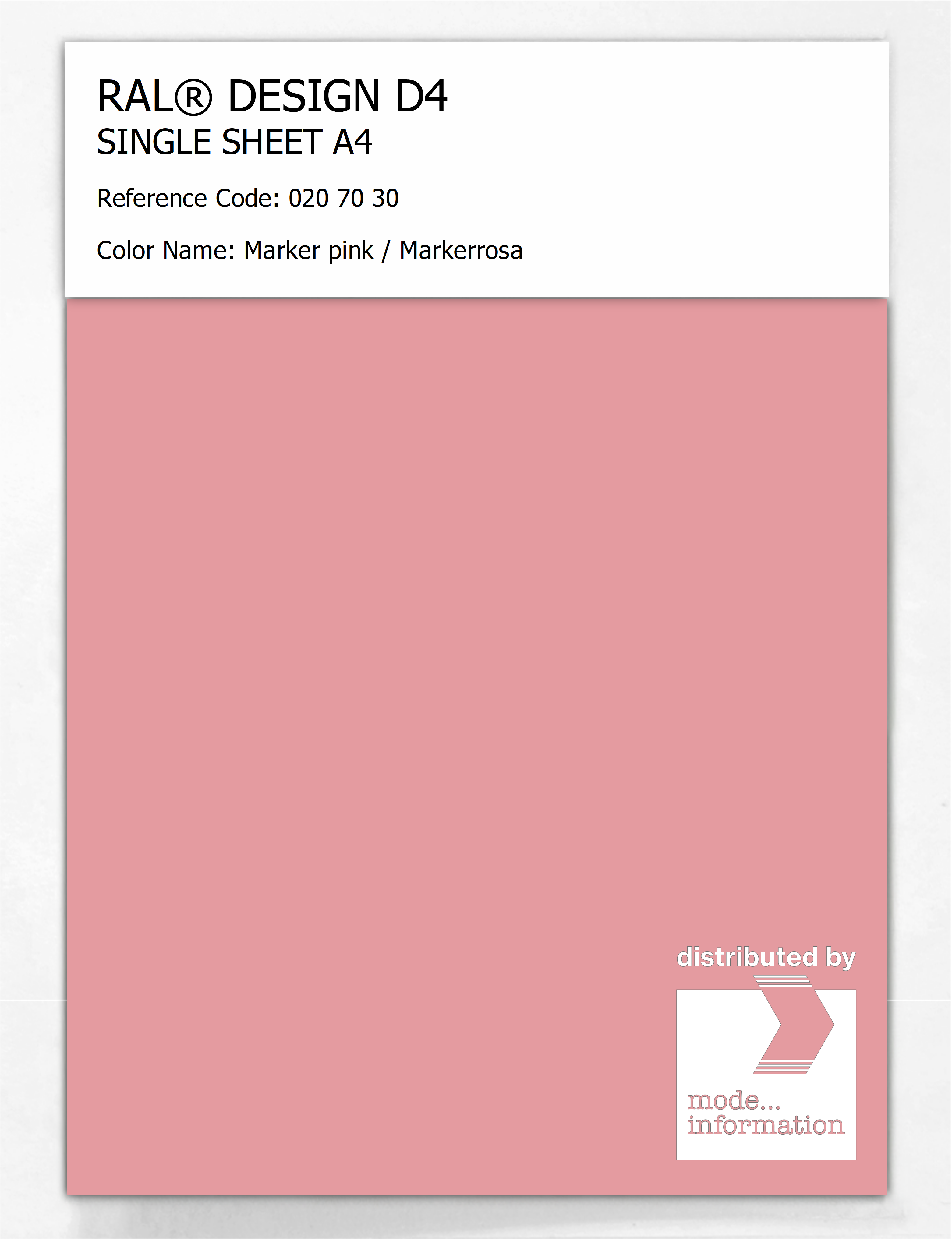 Product image 1 of the product “RAL® DESIGN D4 SINGLE SHEET A4 020 70 30 Marker pink / Markerrosa ”