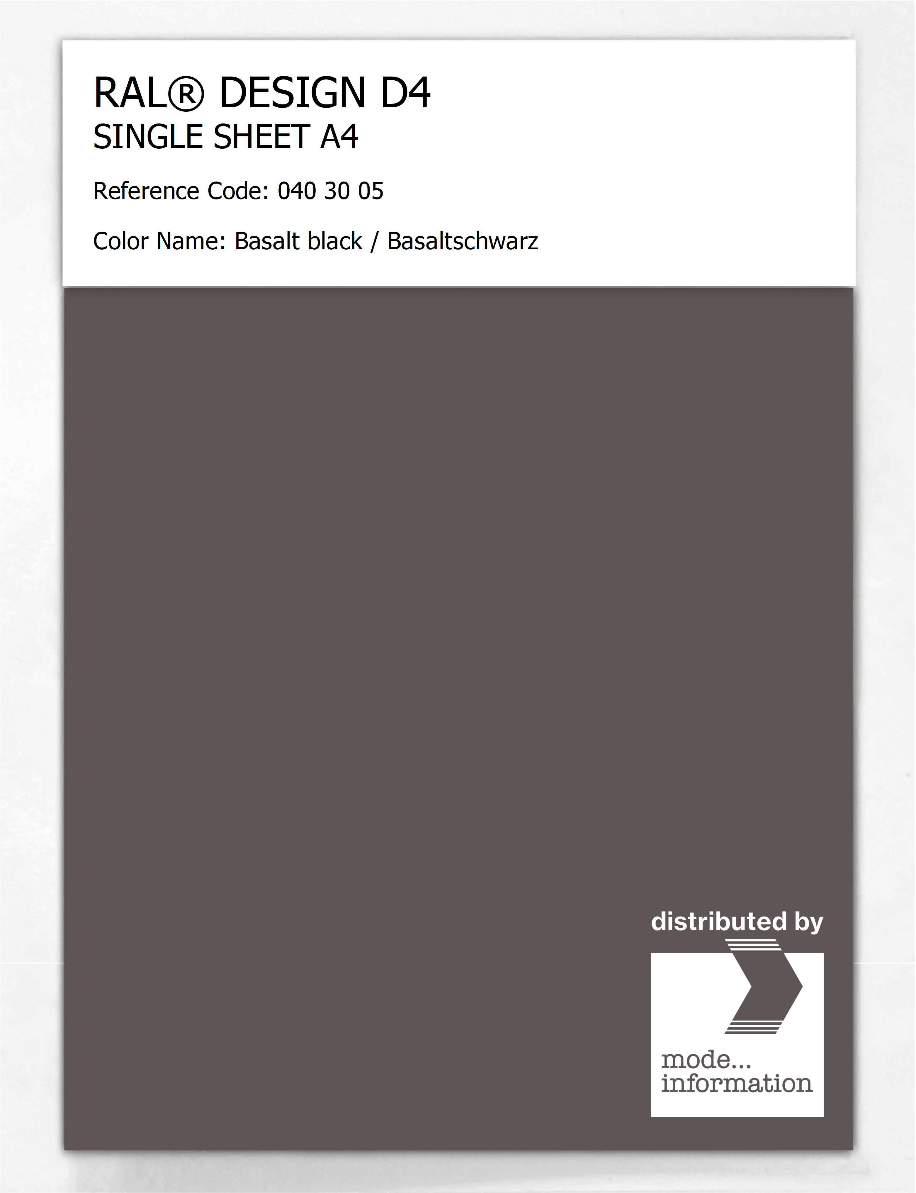 Product image 1 of the product “RAL® DESIGN D4 SINGLE SHEET A4 040 30 05 Basalt black / Basaltschwarz ”