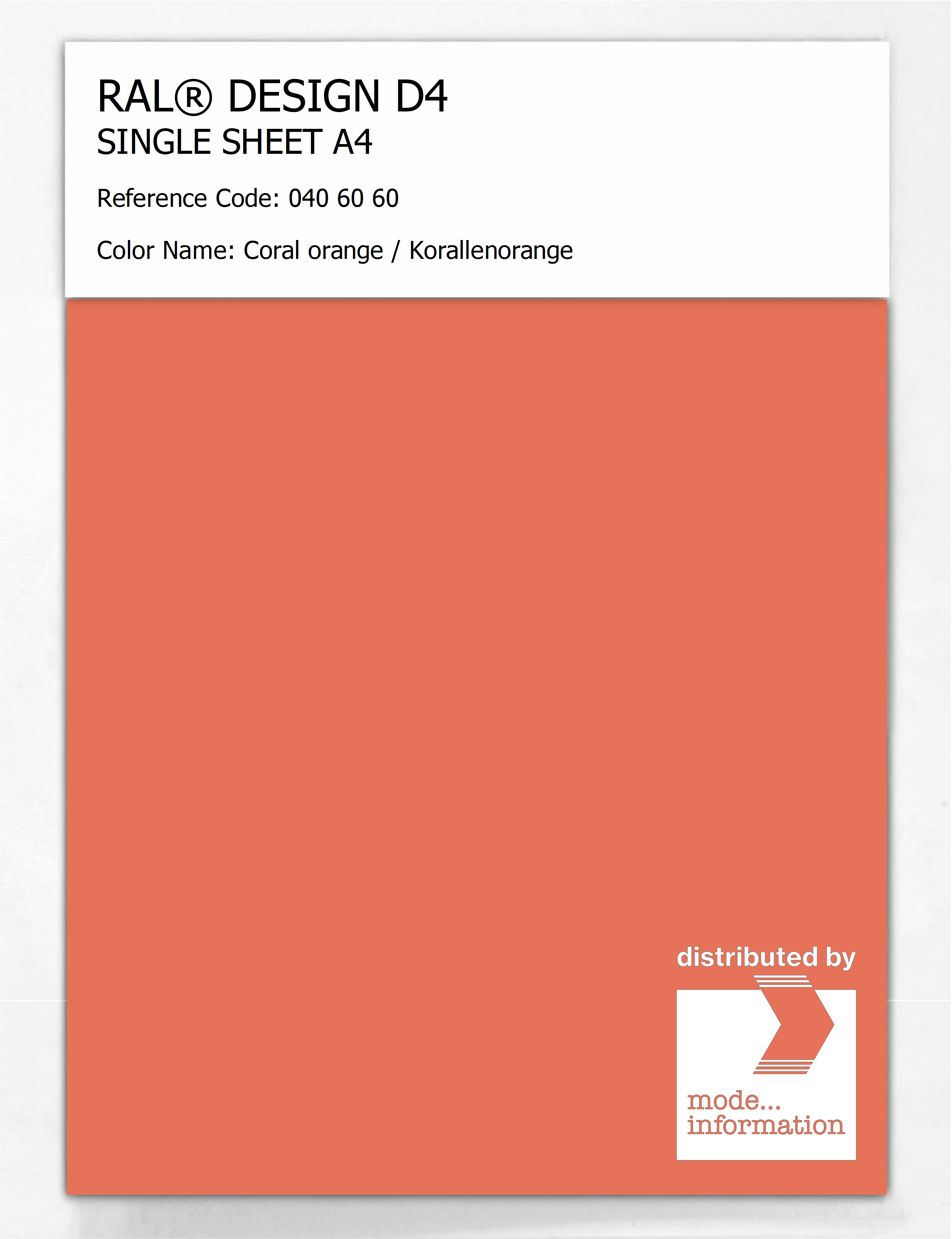 Product image 1 of the product “RAL® DESIGN D4 SINGLE SHEET A4 040 60 60 Coral orange / Korallenorange ”
