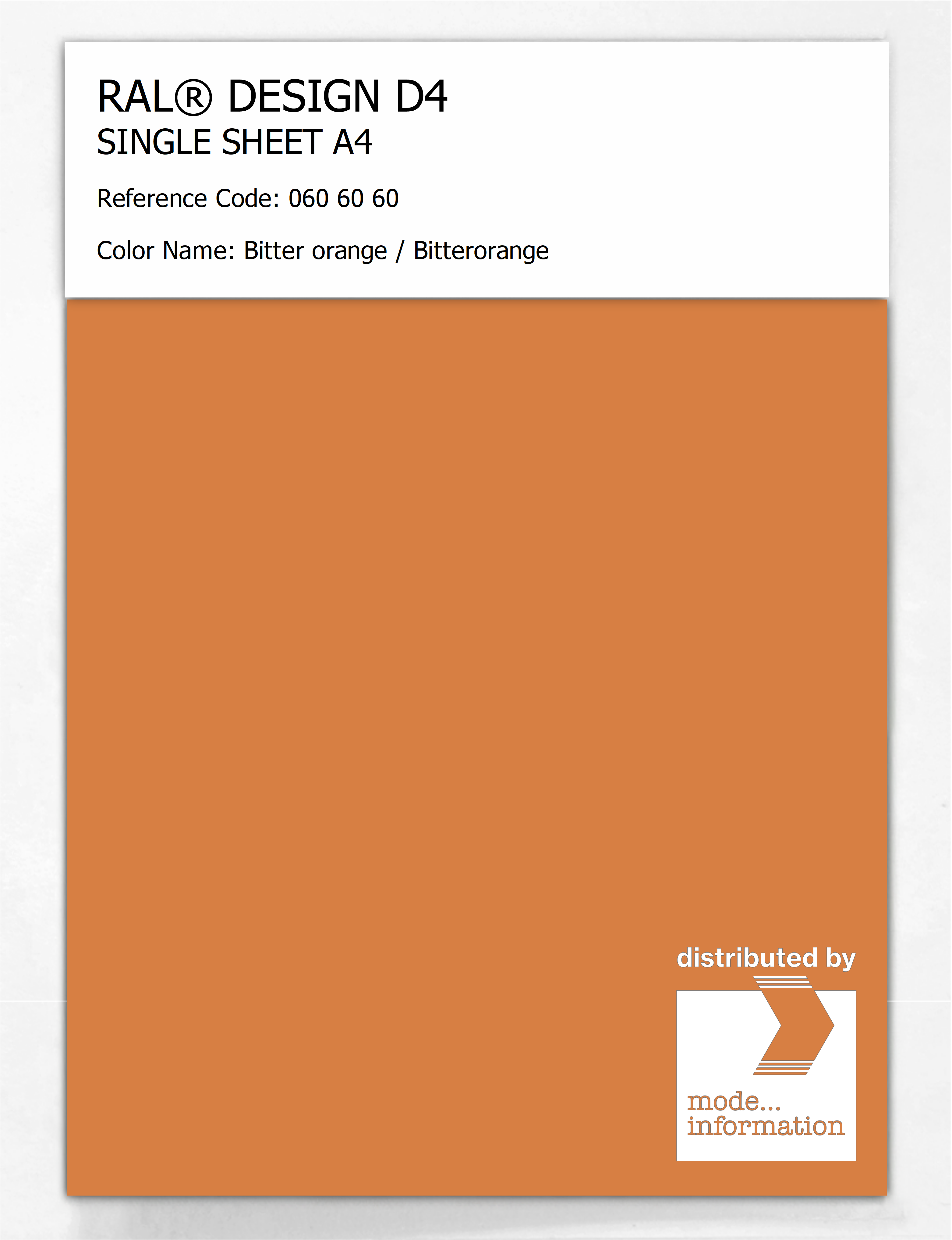 Product image 1 of the product “RAL® DESIGN D4 SINGLE SHEET A4 060 60 60 Bitter orange / Bitterorange ”